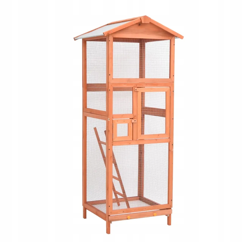 Levně Klec pro ptáky, 68 x 62 x 166 cm, masivní jedlové dřevo