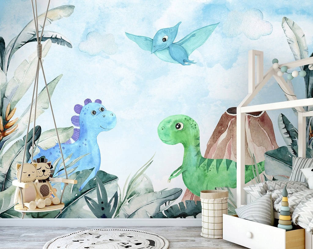 Vliesová fototapeta Dinosauři akvarely pastelové barvy 368x254 lepidlo
