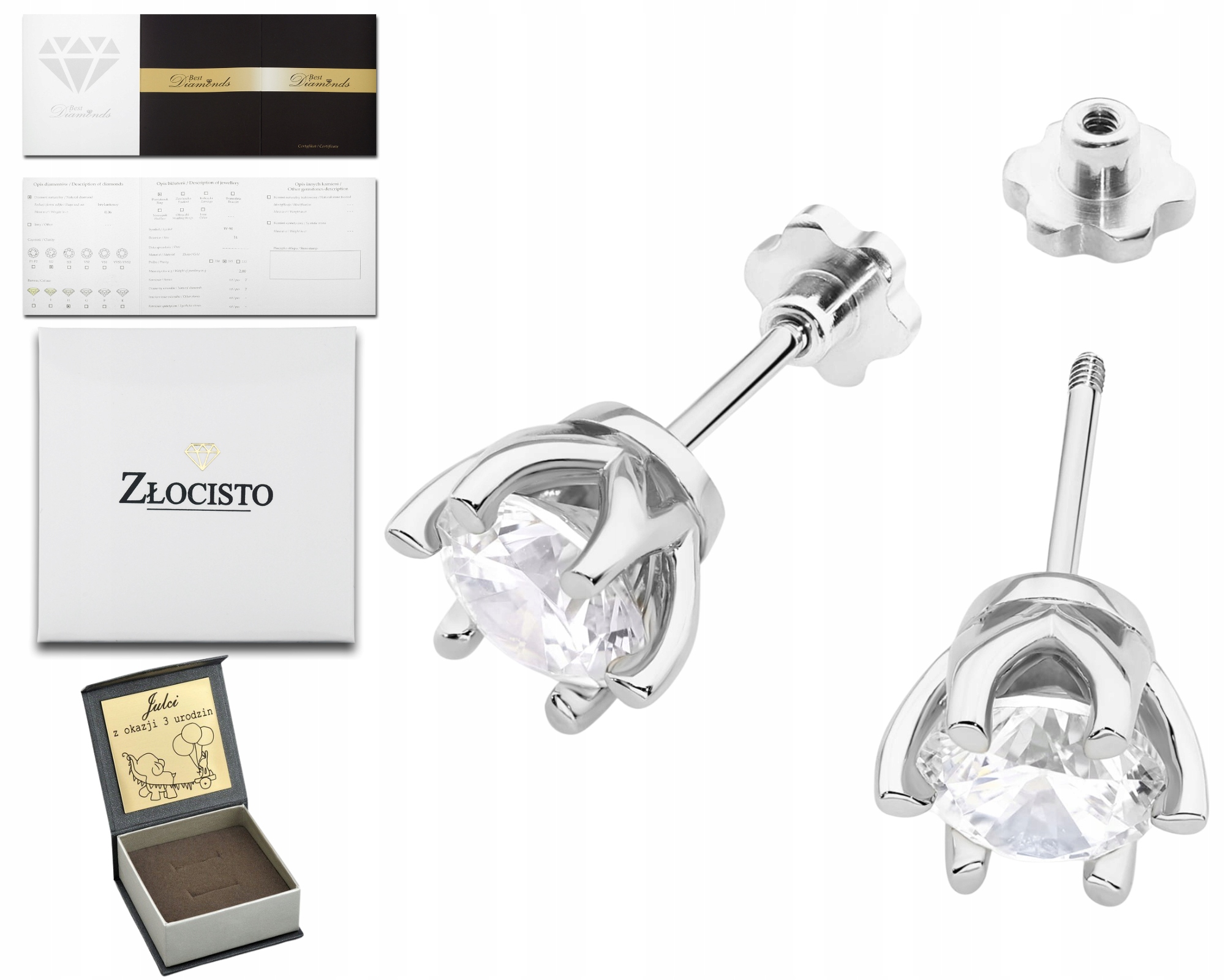 Bílé Zlato Náušnice Na Šroubovací Tyčince S Velkým Diamantem 2,00 Ct