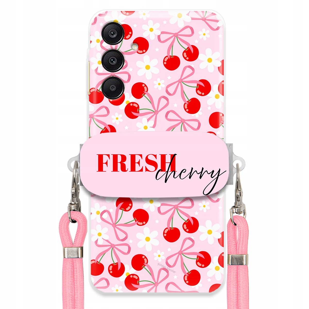 Pouzdro pro Samsung A26 5G Case Držák Šňůrka Růžová Fresh Cherry Kokardy