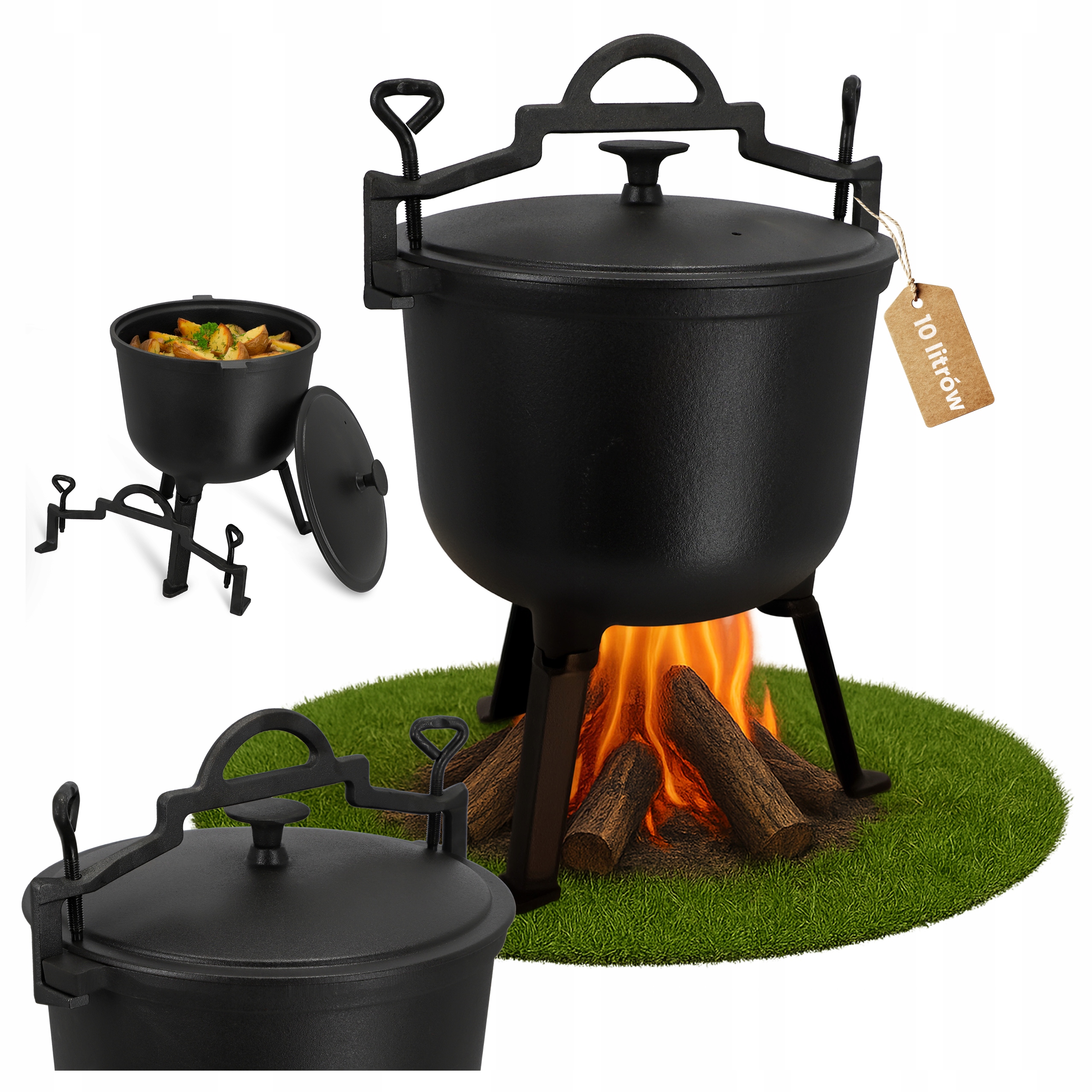 Litinový kotlík 10 l Lovecký hrnec na oheň Maďarský gril Pečenky