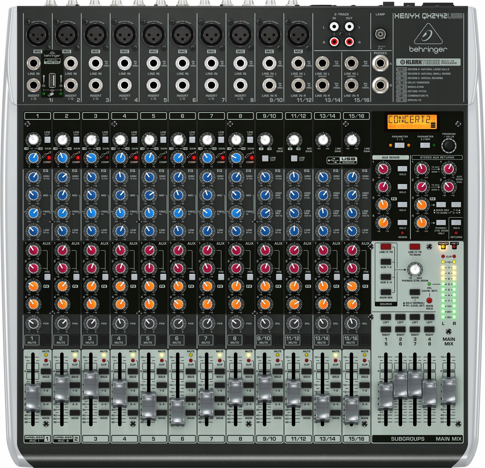 Behringer QX2222USB 24-kanálový mixážny pult Efekty Kompresor audio rozhranie