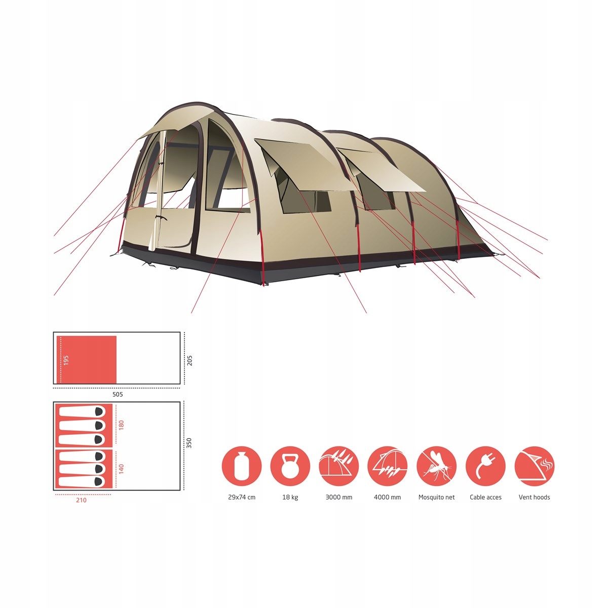 Namiot Rodzinny Grand Canyon DOLOMITI 6 OS. 580 CM X 380 CM X 205 CM N491 -  330033 - 14854873602