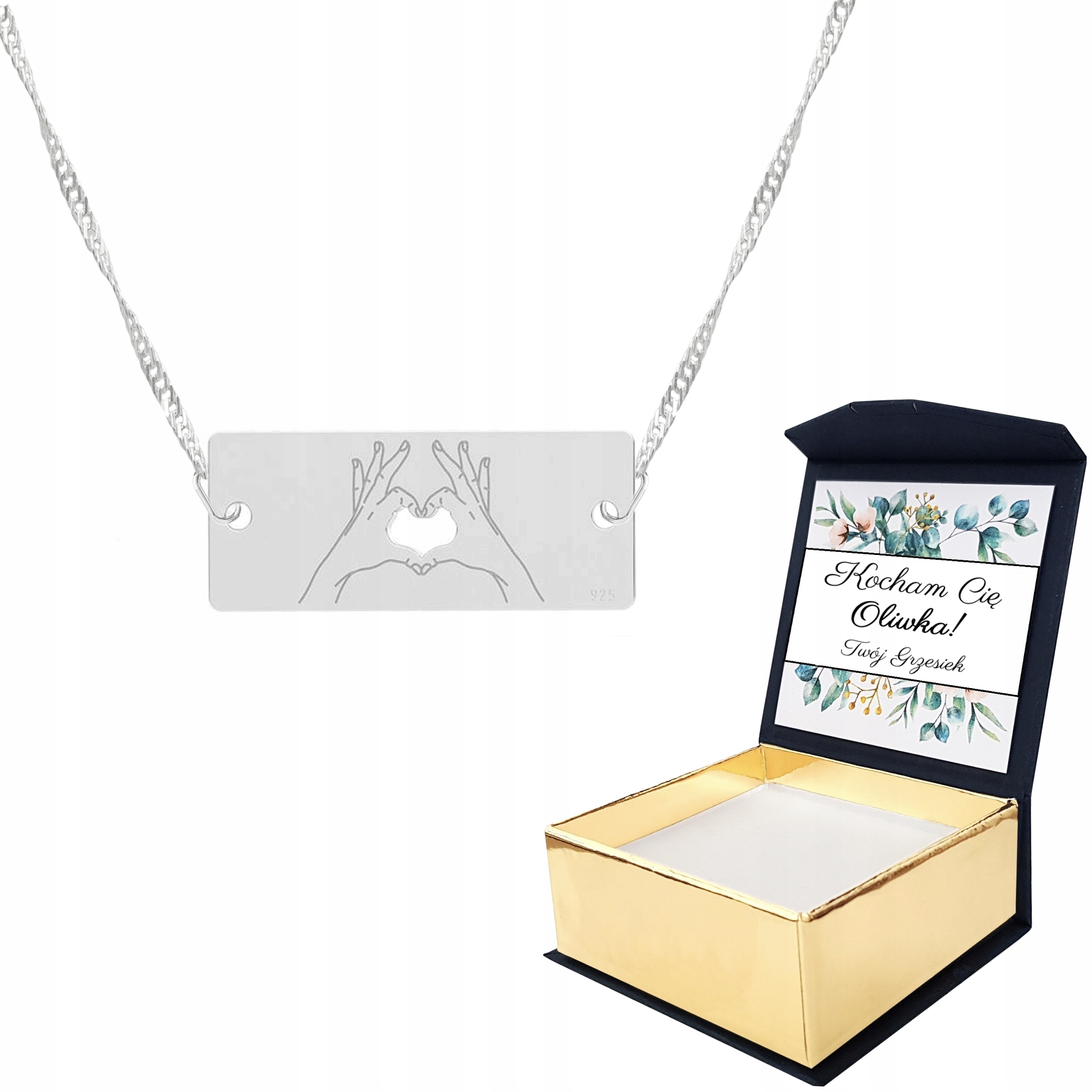 Stříbrný náhrdelník Srdce z dlaně Vlastní Potisk