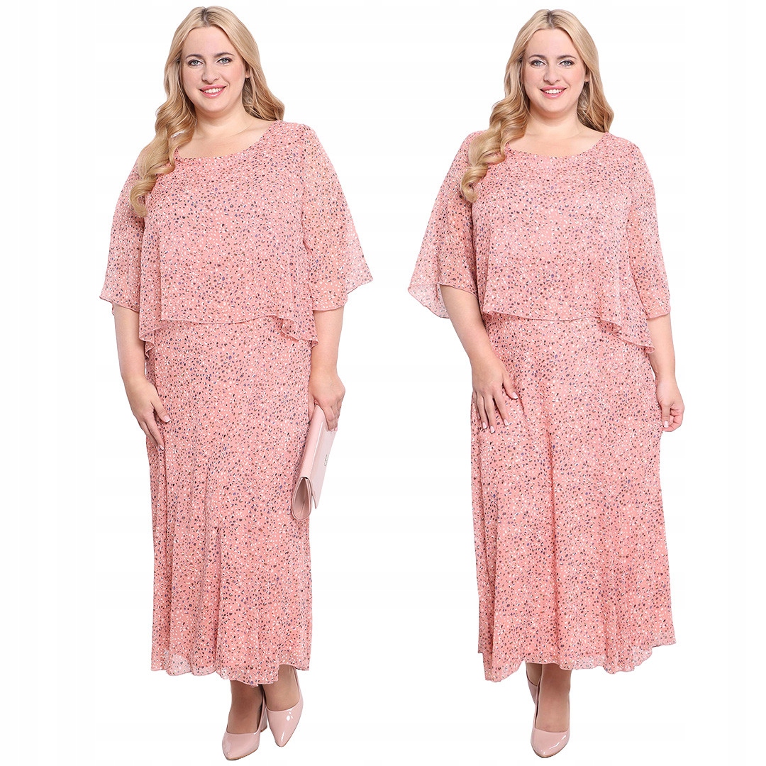 Růžová šifonová šaty s puntíky 60