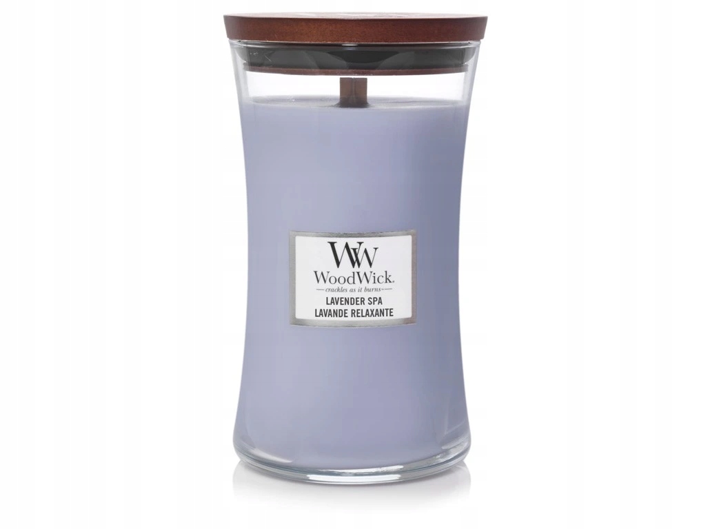 WoodWick vonná svíčka s dřevěným knotem velká Lavender Spa 609 g
