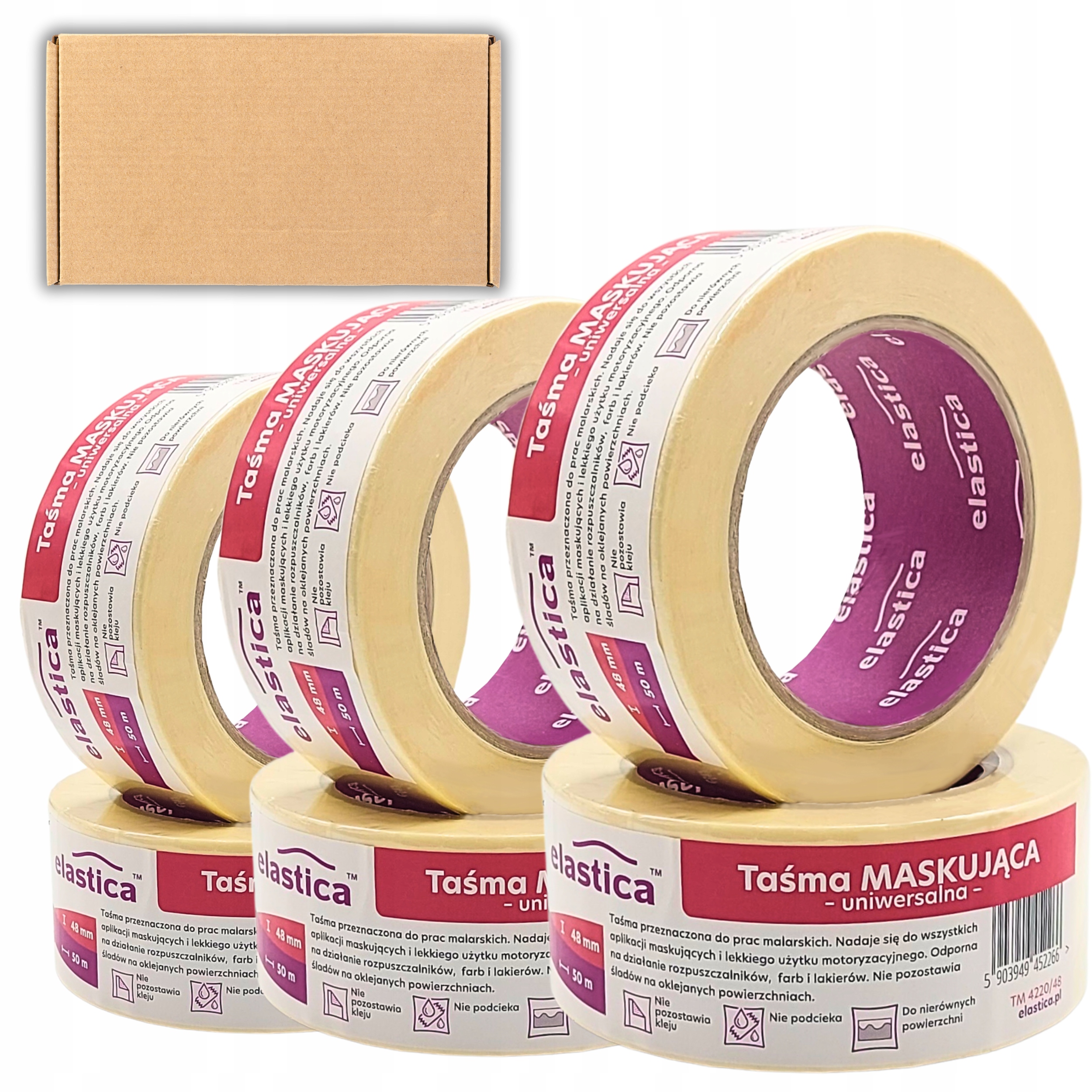 24 x Malířská Páska 48 mm x 50 m Elastica Bílá Maskovací Uv Odřezávání Barev