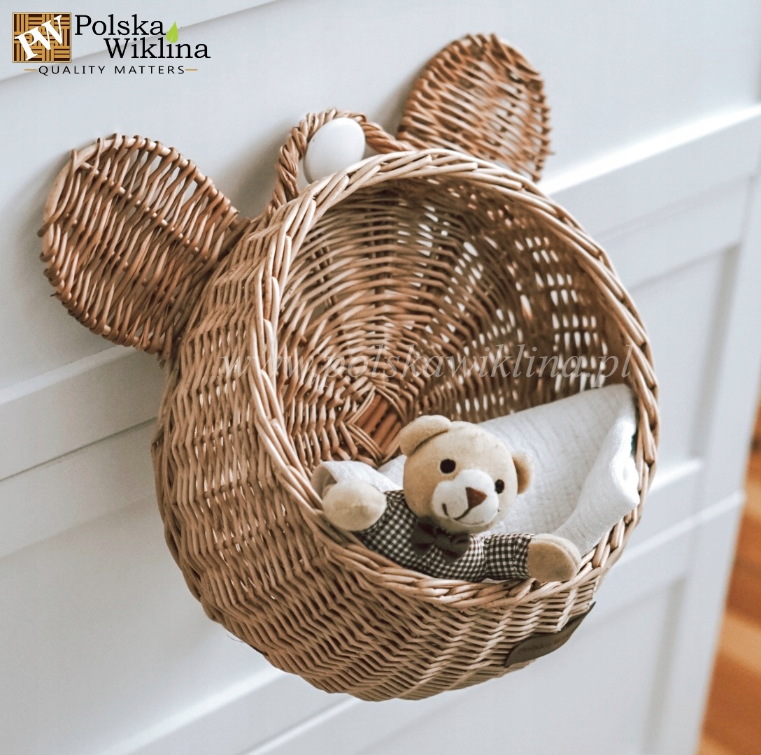 ПЛЕТЕНАЯ КОРЗИНА НАСТЕННЫЙ МИШКА натуральный