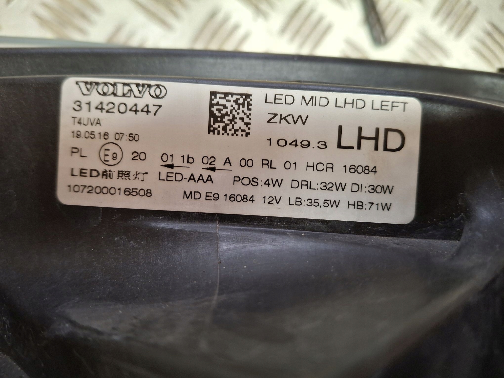 light left front MID FULL LED VOLVO V40 LIFT 2016R->