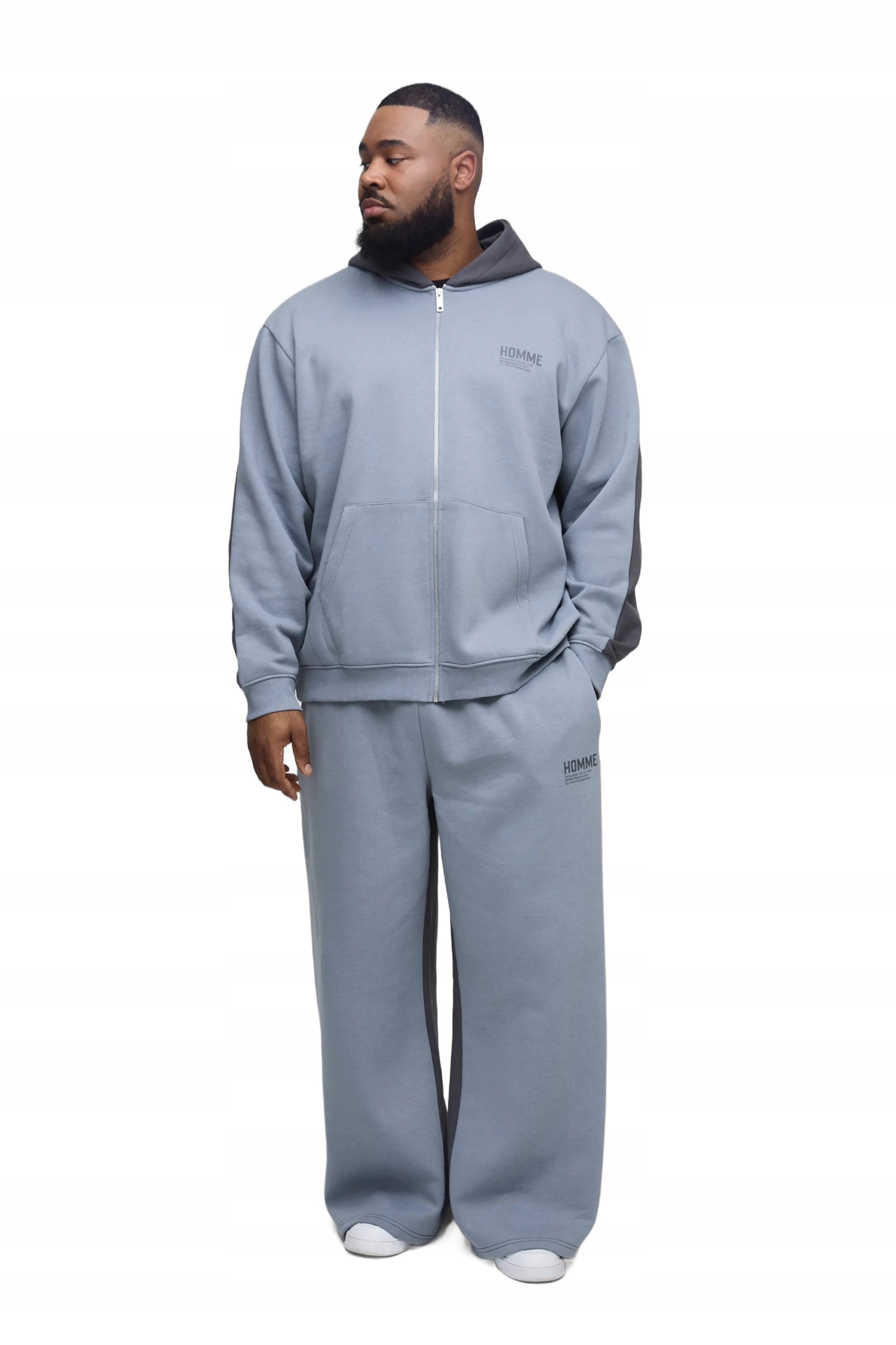Boohooman Šedý Teplákovka Pánský Komplet S Kapucí A Nápisy Plus Size 4XL Z3A