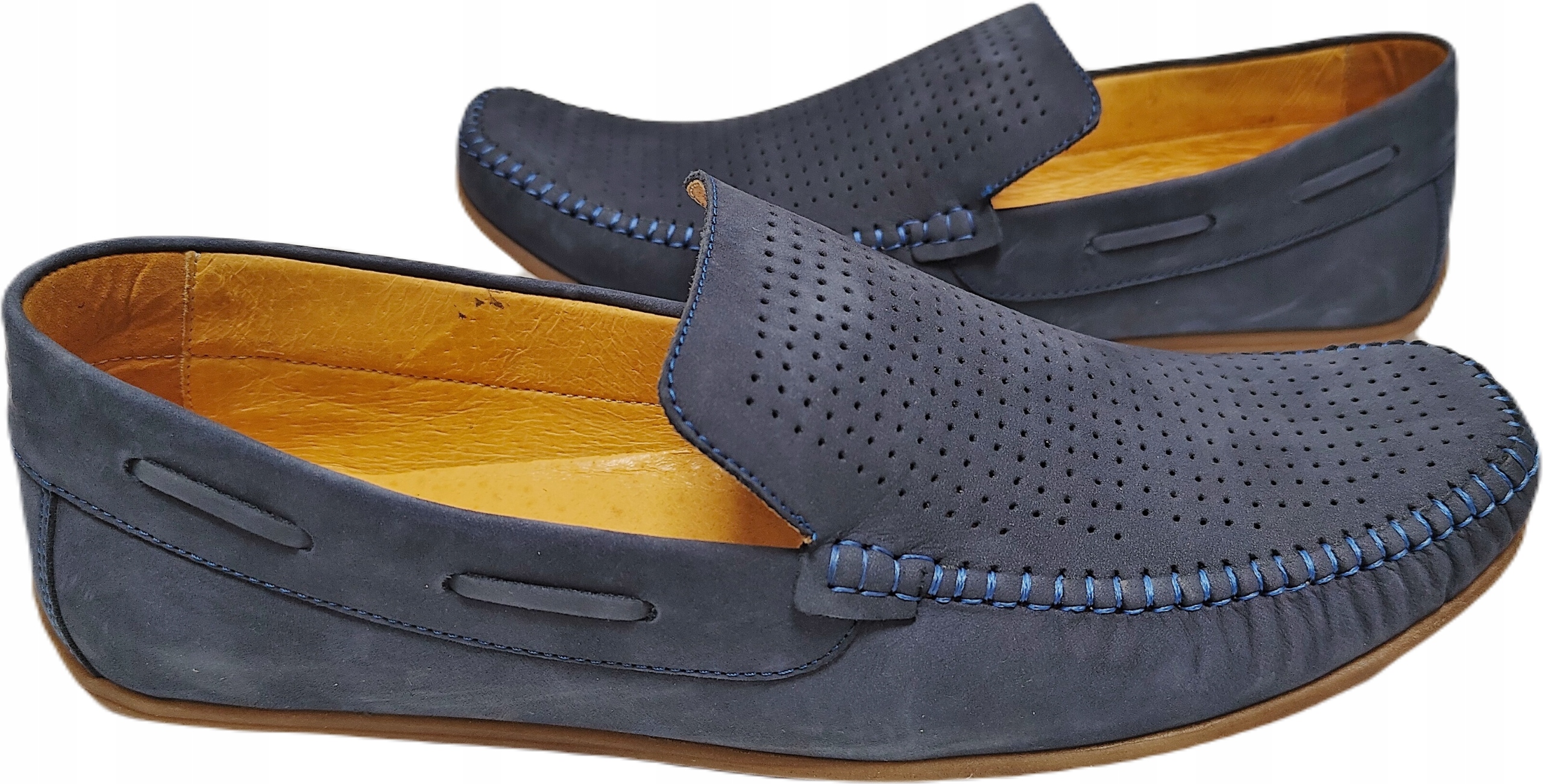 Mokasíny prolamované kůže Pan 1278 tmavě modrá r44