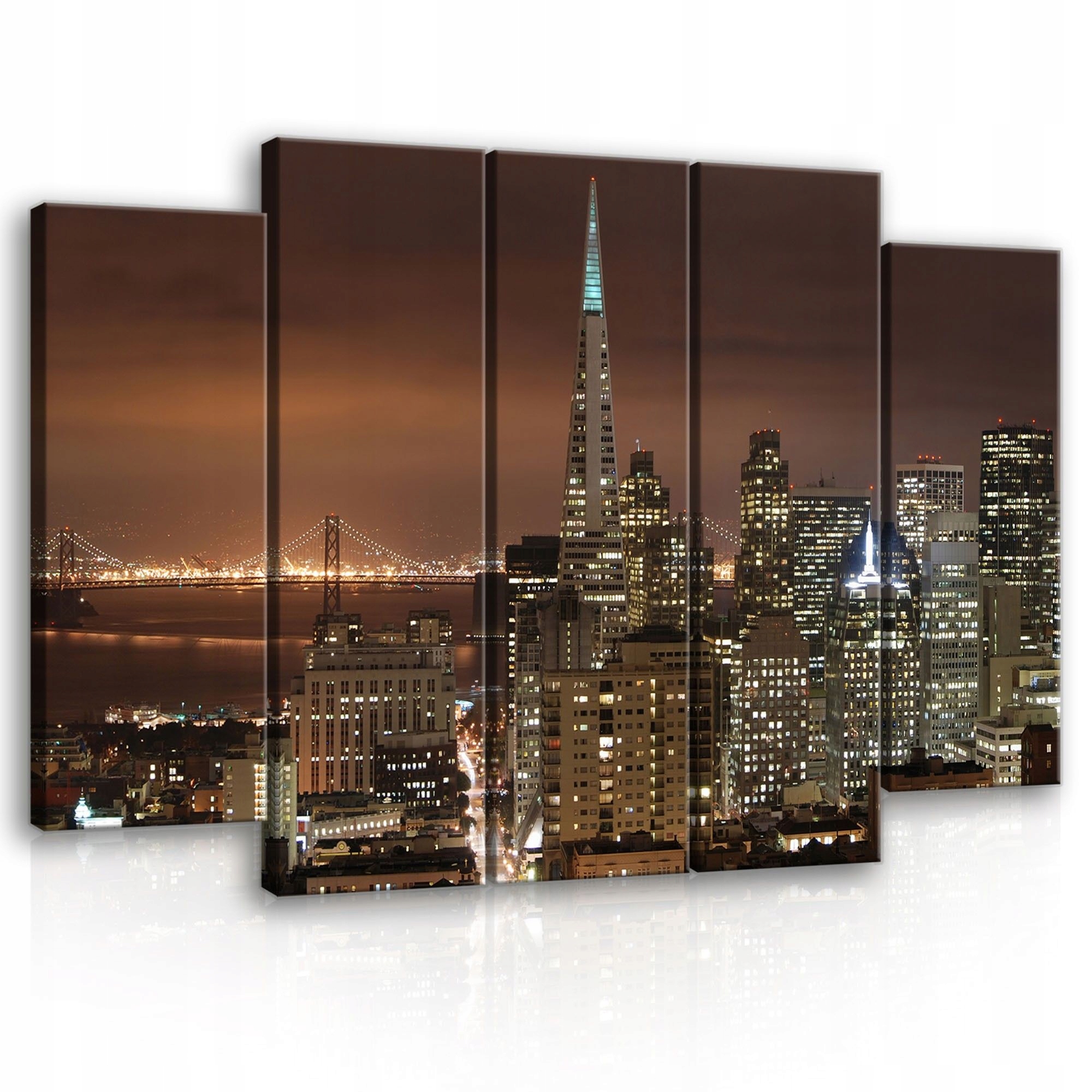 Obraz 150x100 Nočné mesto horizont mrakodrapy most svetlá panoráma