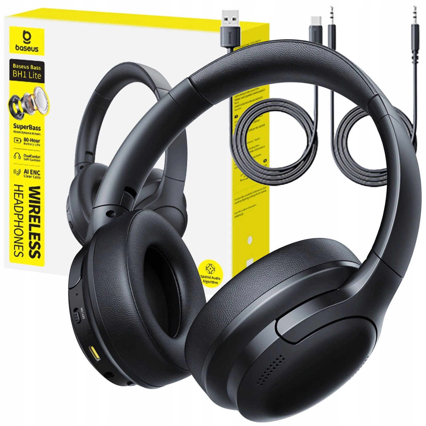 Baseus Słuchawki Bezprzewodowe Nauszne Bluetooth 6.0 Usb-c Bass BH1