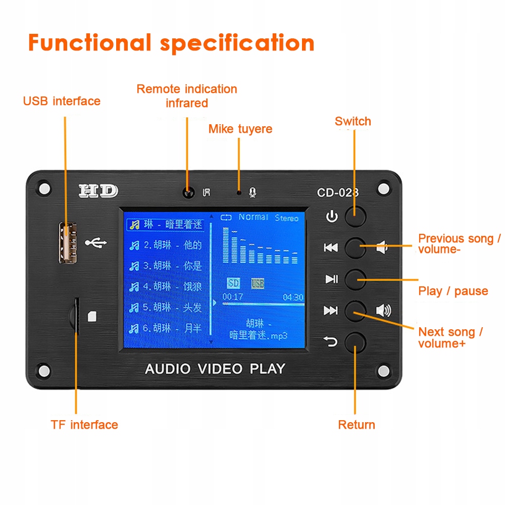 MP5 samochodowy dekoder połączenia Bluetooth 5.0 Kod producenta CD-028