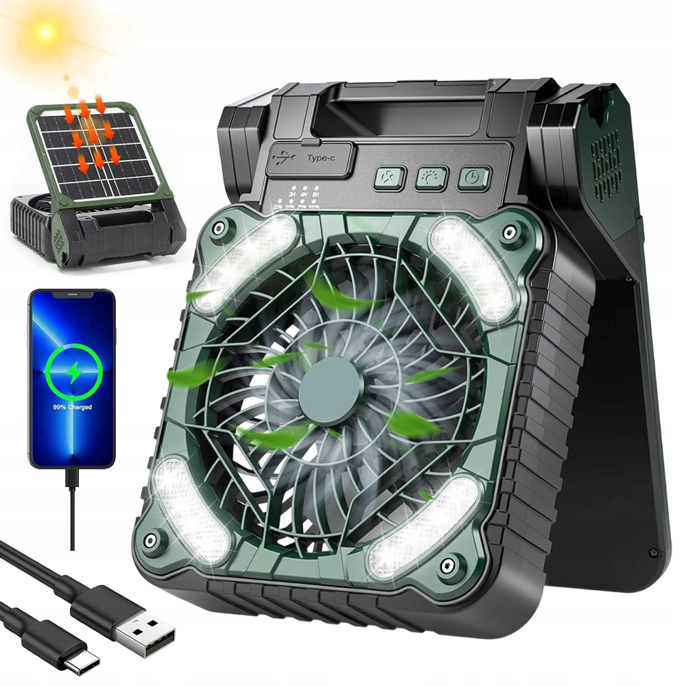 Solární Přenosný Kempingový Větráček Led Solární Nabíjení 23*17,5*7,5 CM