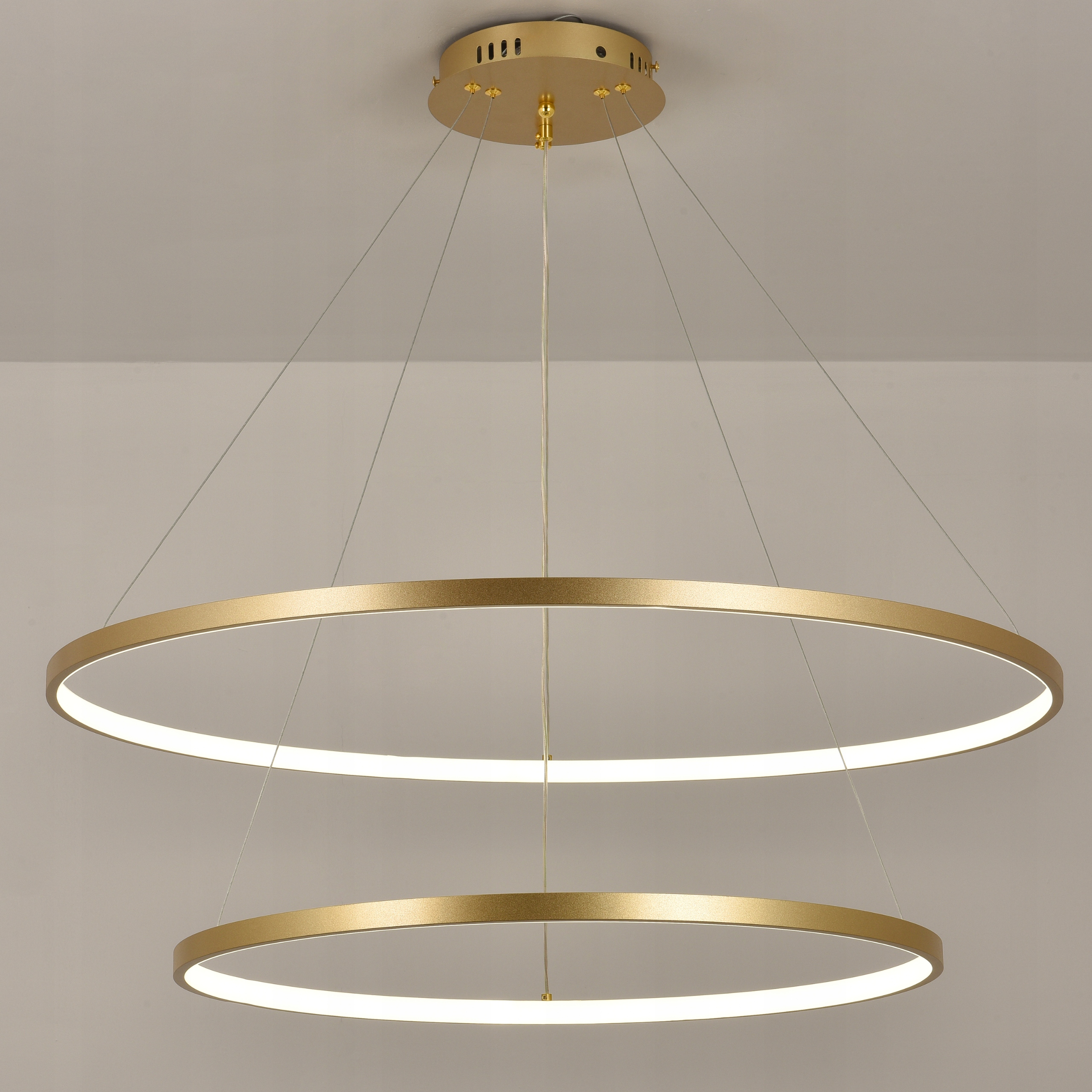 Stropní Svítidlo 60/80 cm 2 Kroužky zlatá závěsná Led Lampa Dálkový Ovladač do obývacího pokoje