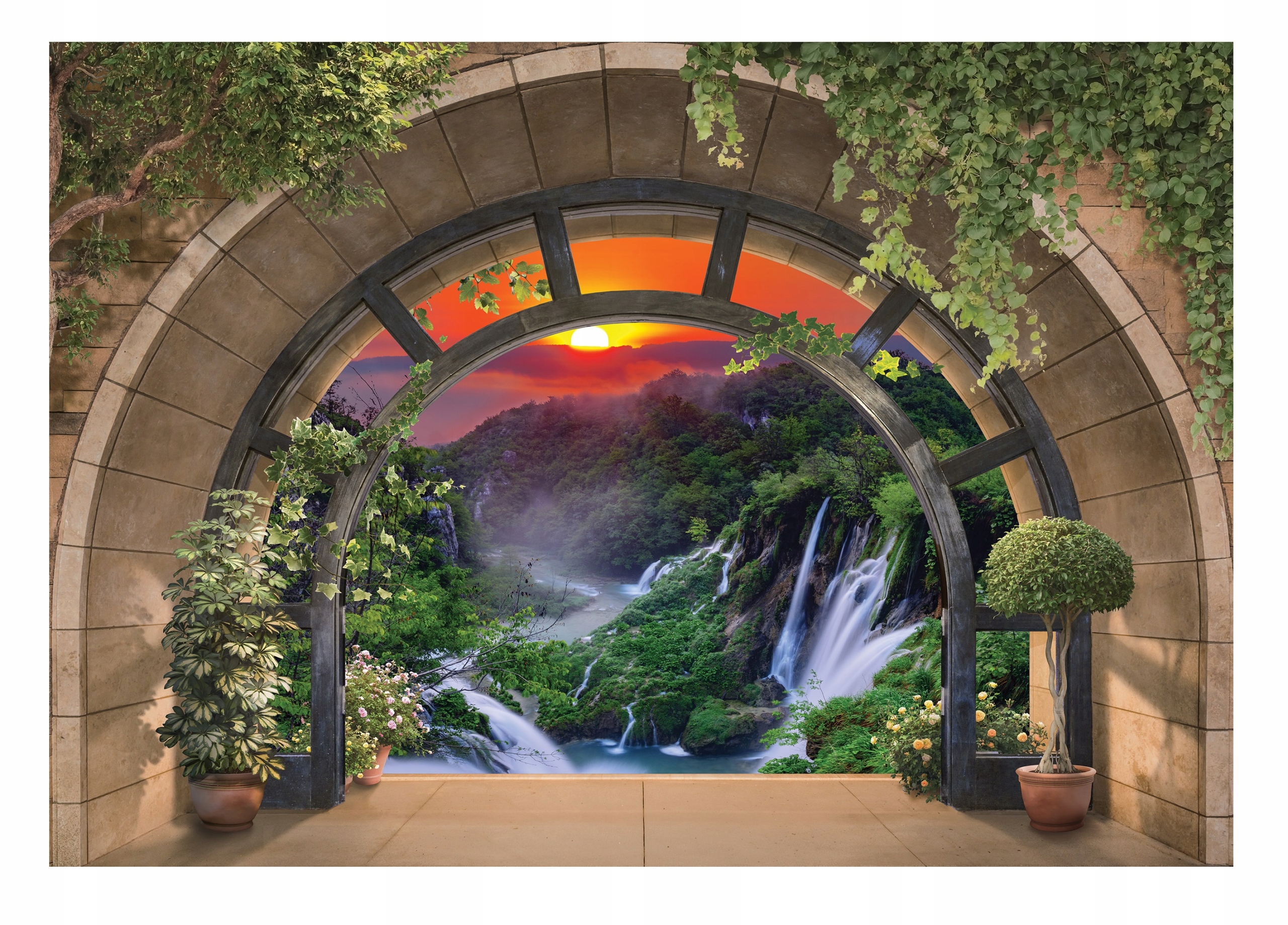 Fototapeta 3D Vodopád do obývacího pokoje Okno 254x184