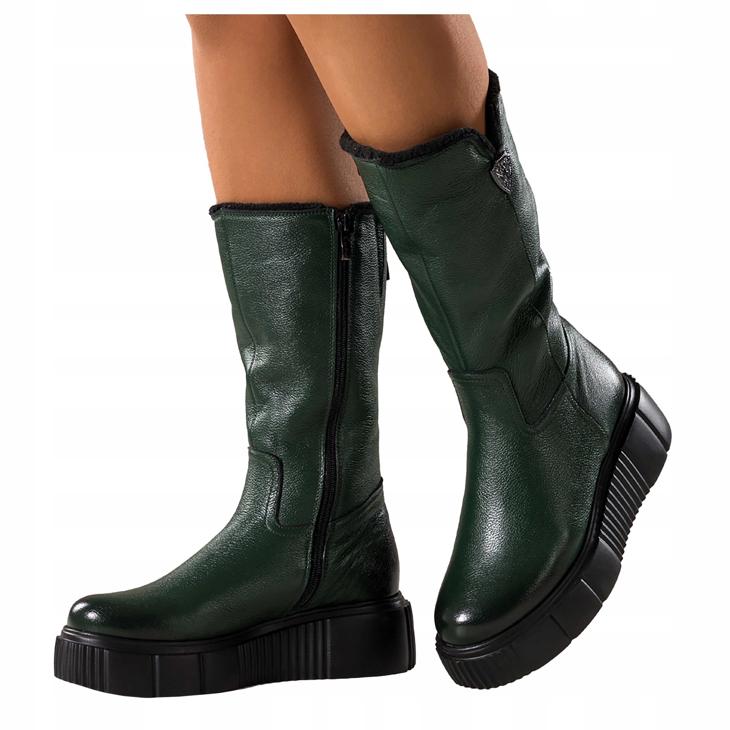 Kozačky Zelené Dámské Kožené Před Koleno Pohodlné Na Platformě r 37