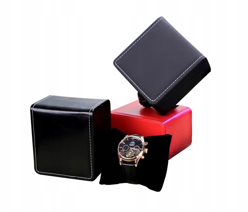 Czarny Organizer Pudełko szkatułka na prezent Etui Na 1 Zegarek skóra Model 5905884050378