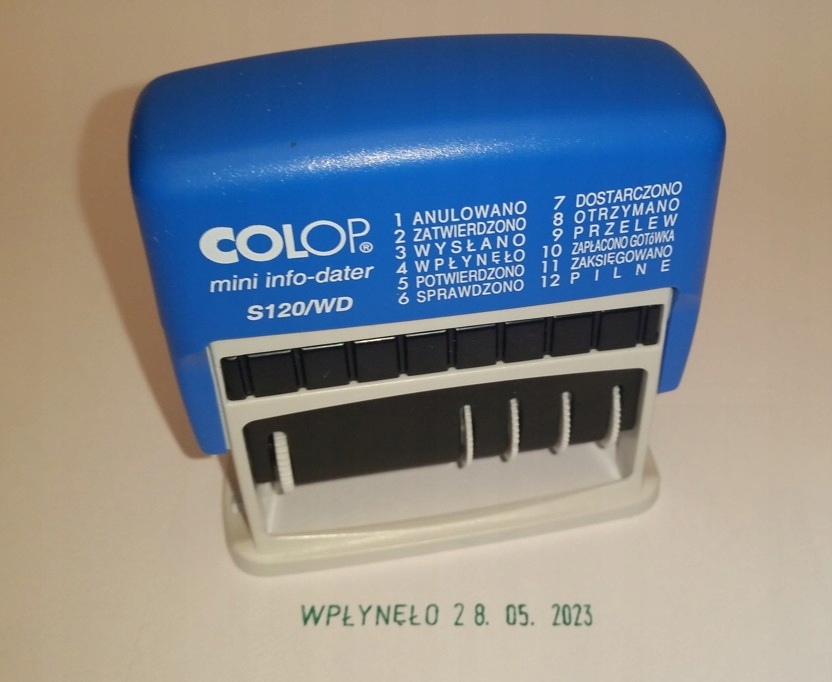 Datownik + 12 haseł OTRZYMANO PRZELEW ZAPŁACONO GT Format daty cyfrowy