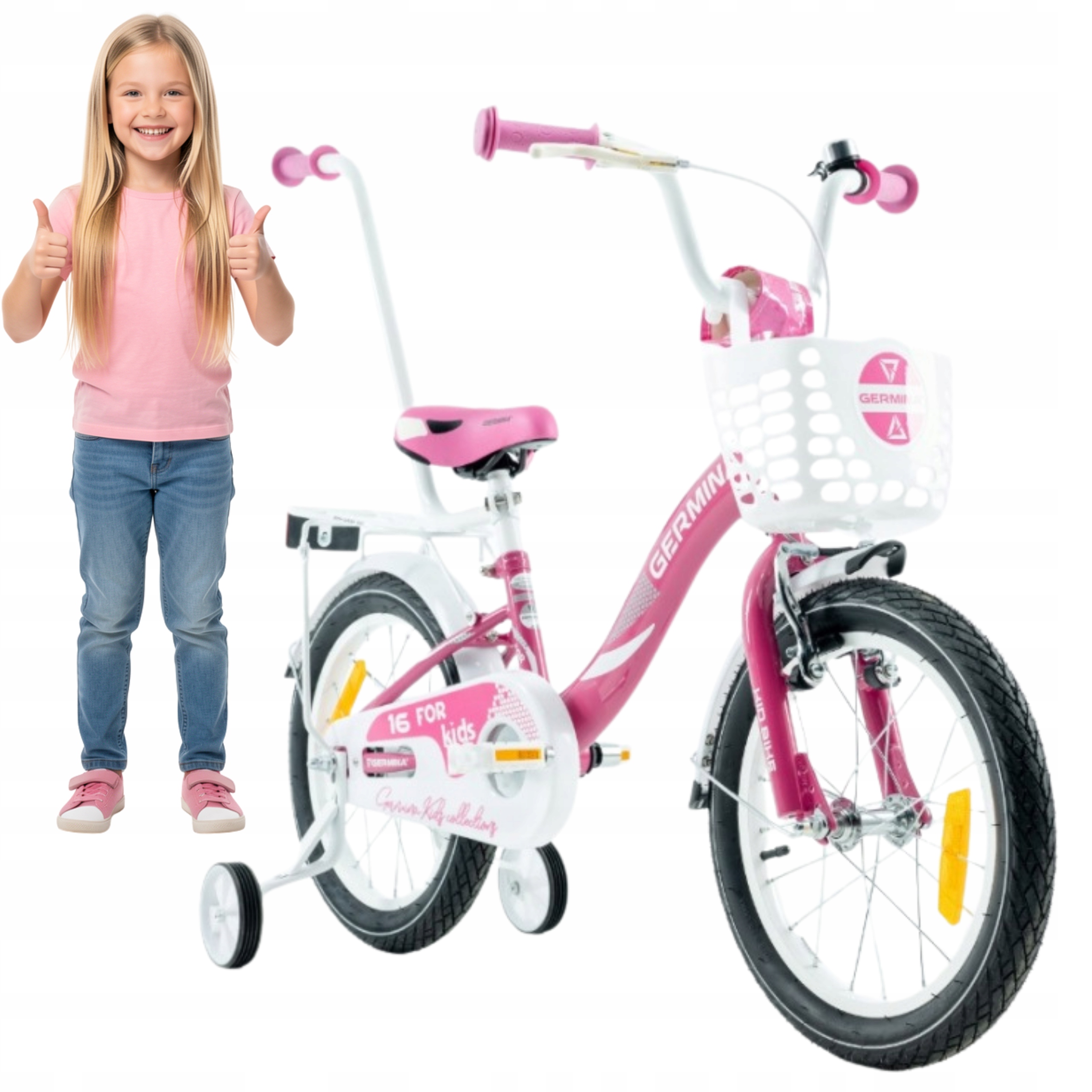 Rowerek dziecięcy rower 16 dla dziewczynki różowy kółka boczne prowadnik