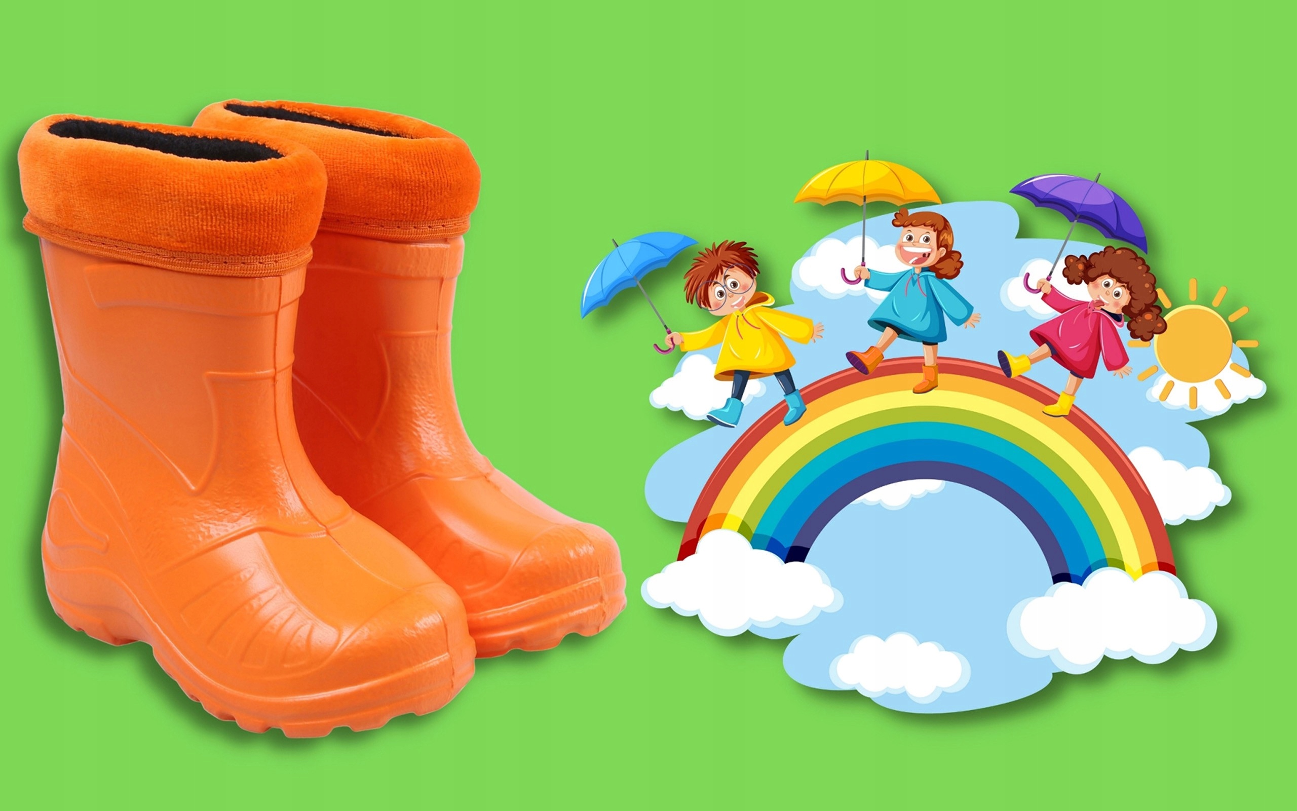 Pomarańczowe, ocieplane kalosze dziecięce 35 EU Marka Kolmax