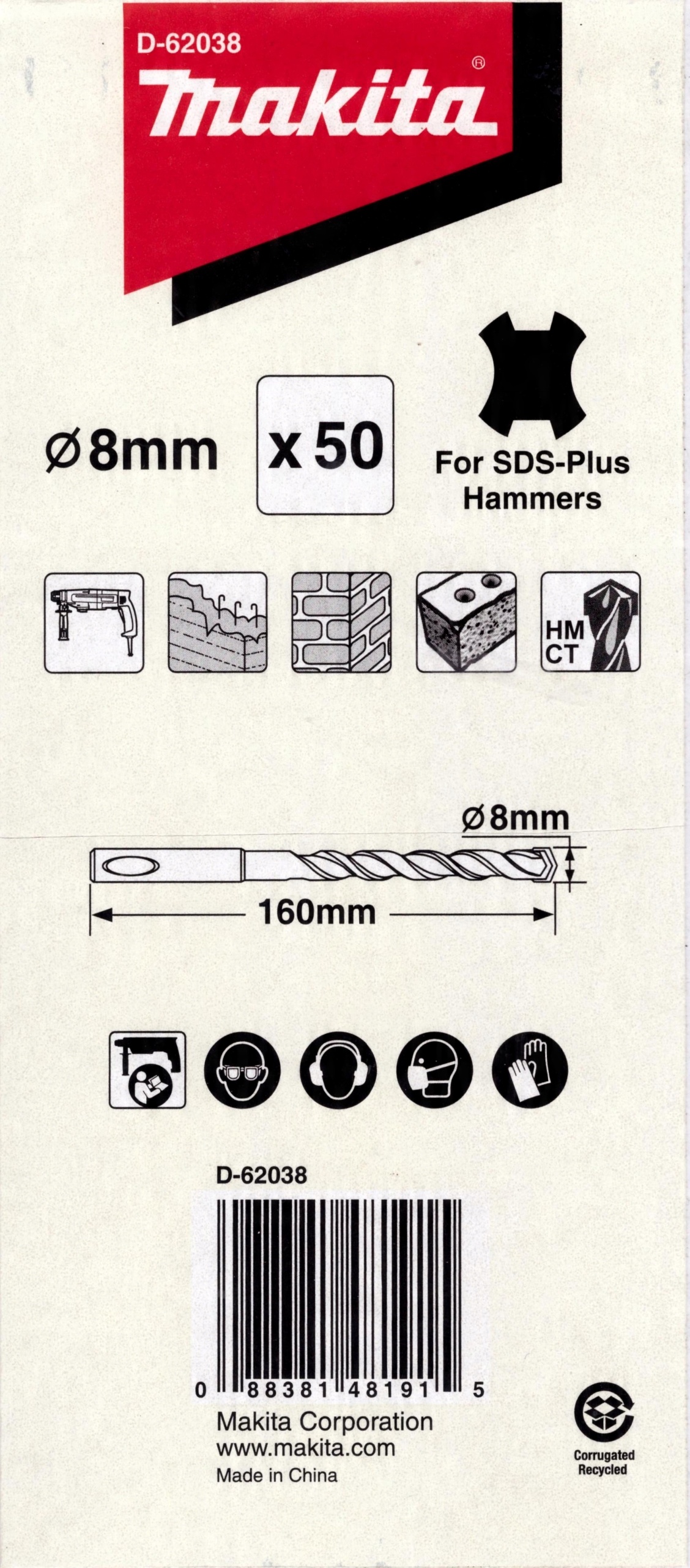 

Makita D-62038 Wiertła Sds 8 x 160mm 50szt