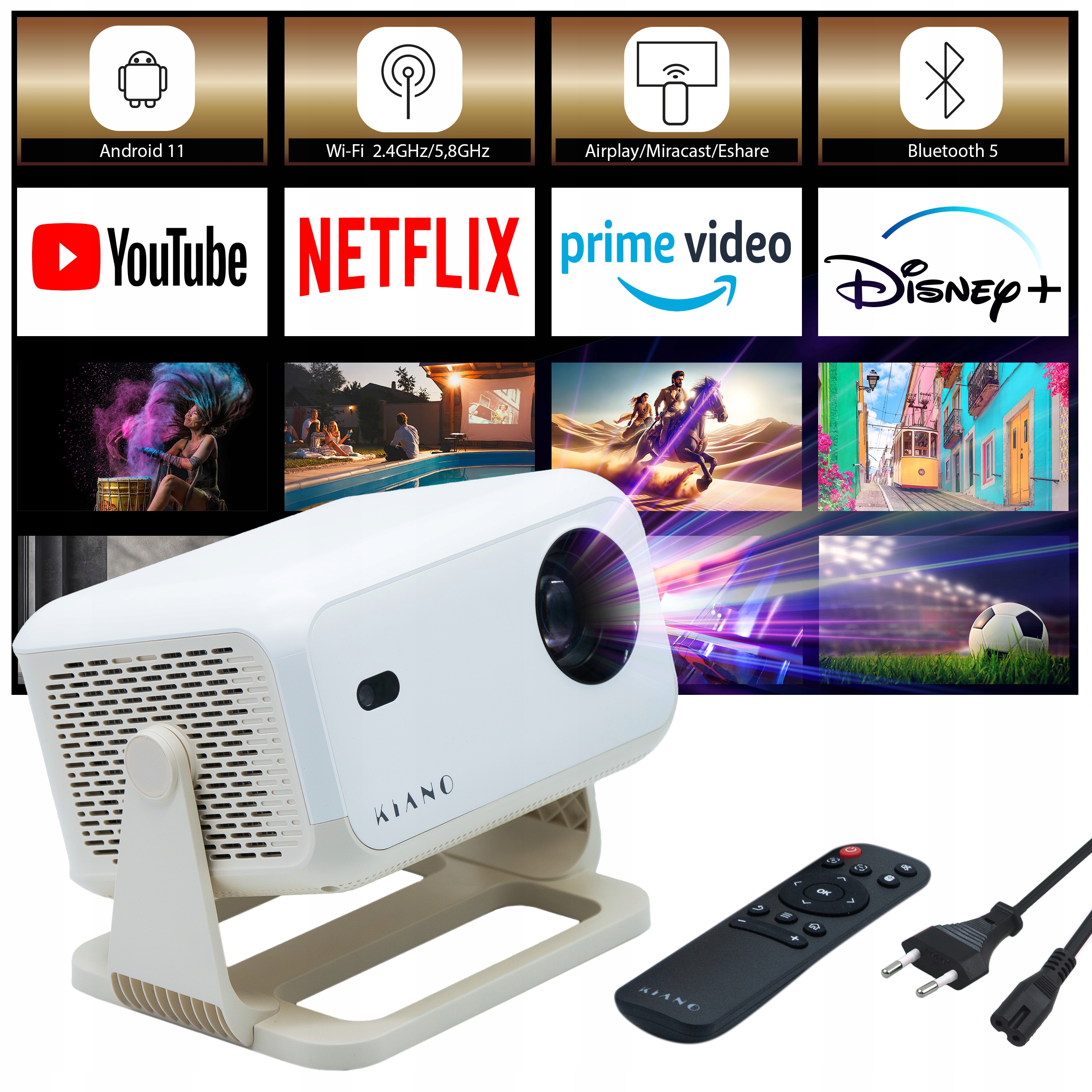 Projektor 350 Ansi lm WiFi Android 11 Full Hd 4K Autofokus Led