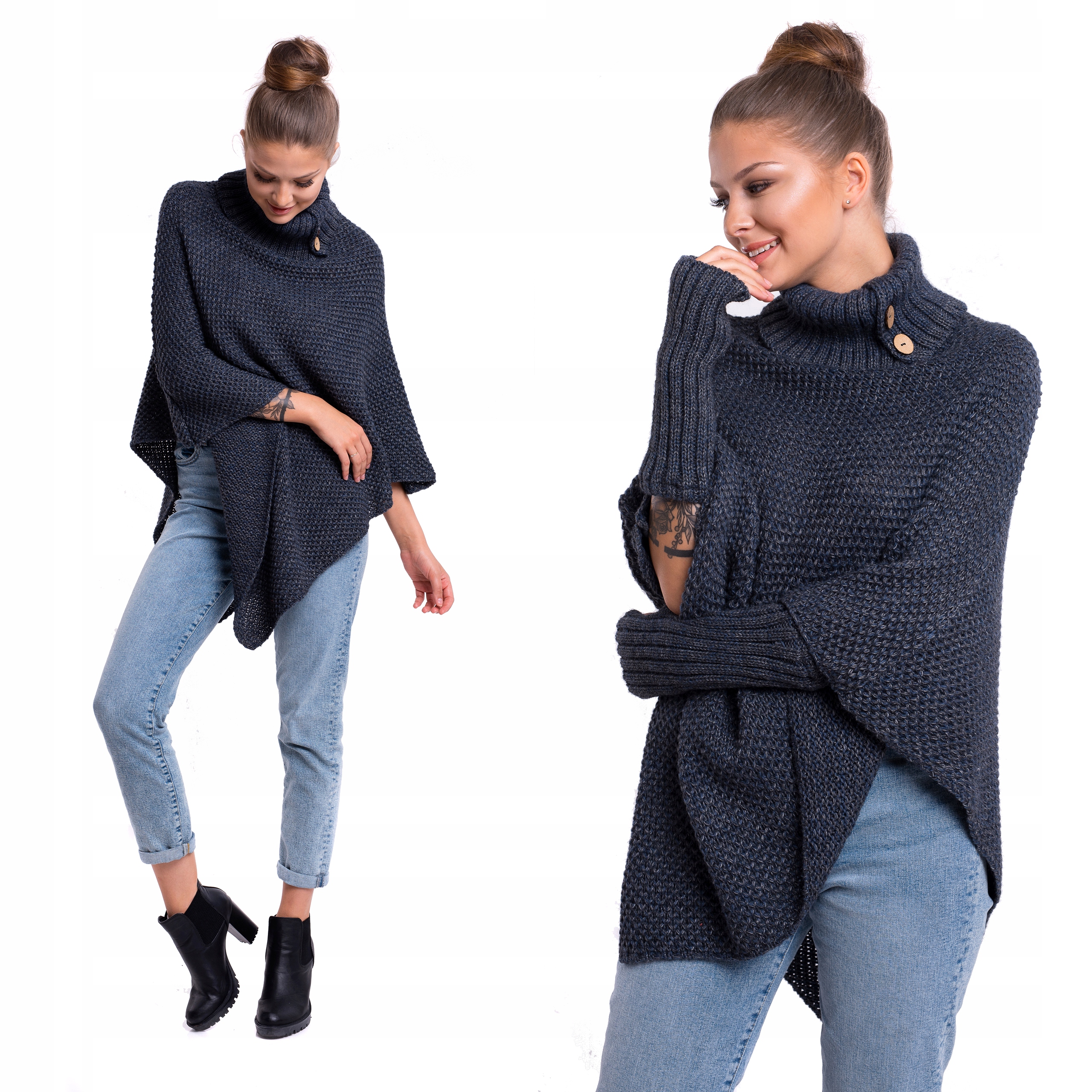 FELICIA_MIĘSISTE PONCHO ROZPINANY GOLF RĘKAWKI Kolor brązowy