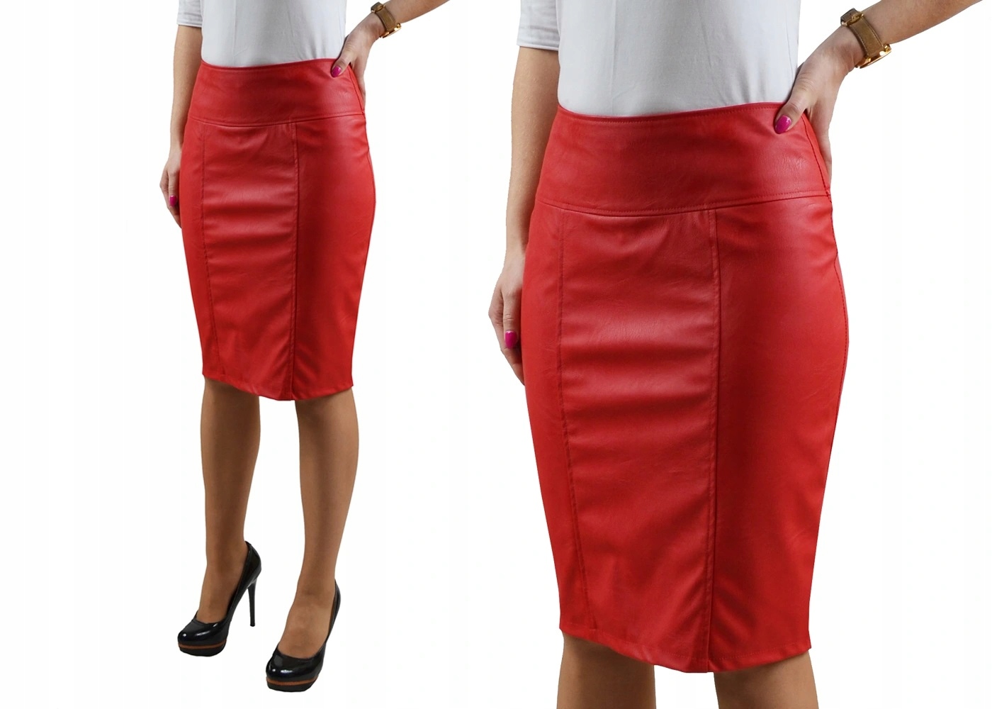 GŁADKA OŁÓWKOWA SPÓDNICA EKO SKÓRA CZERWONA r.46 Marka inna