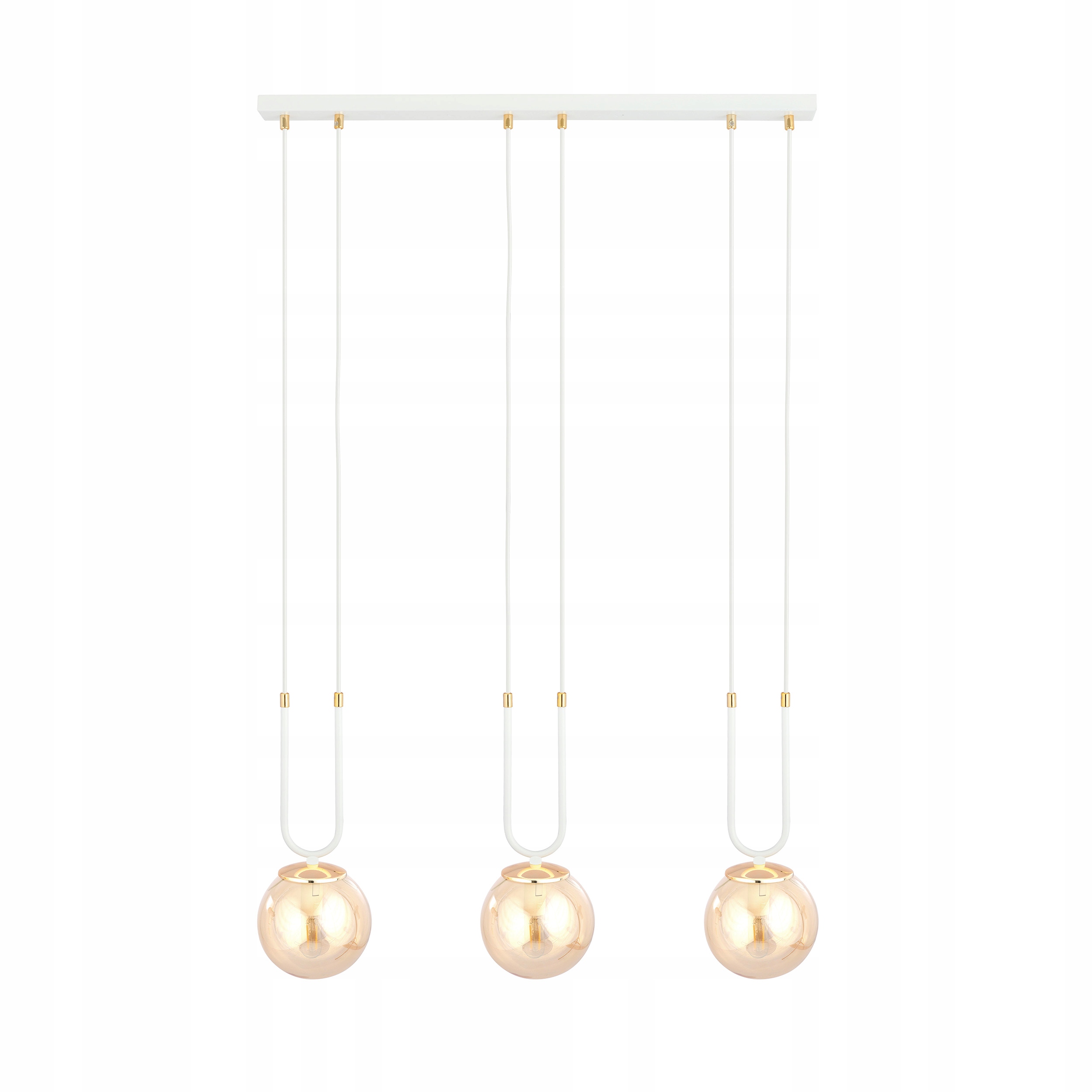 L. závesná lišta Glam 3 biela zlatá sklenená medová jantárová nad stolom