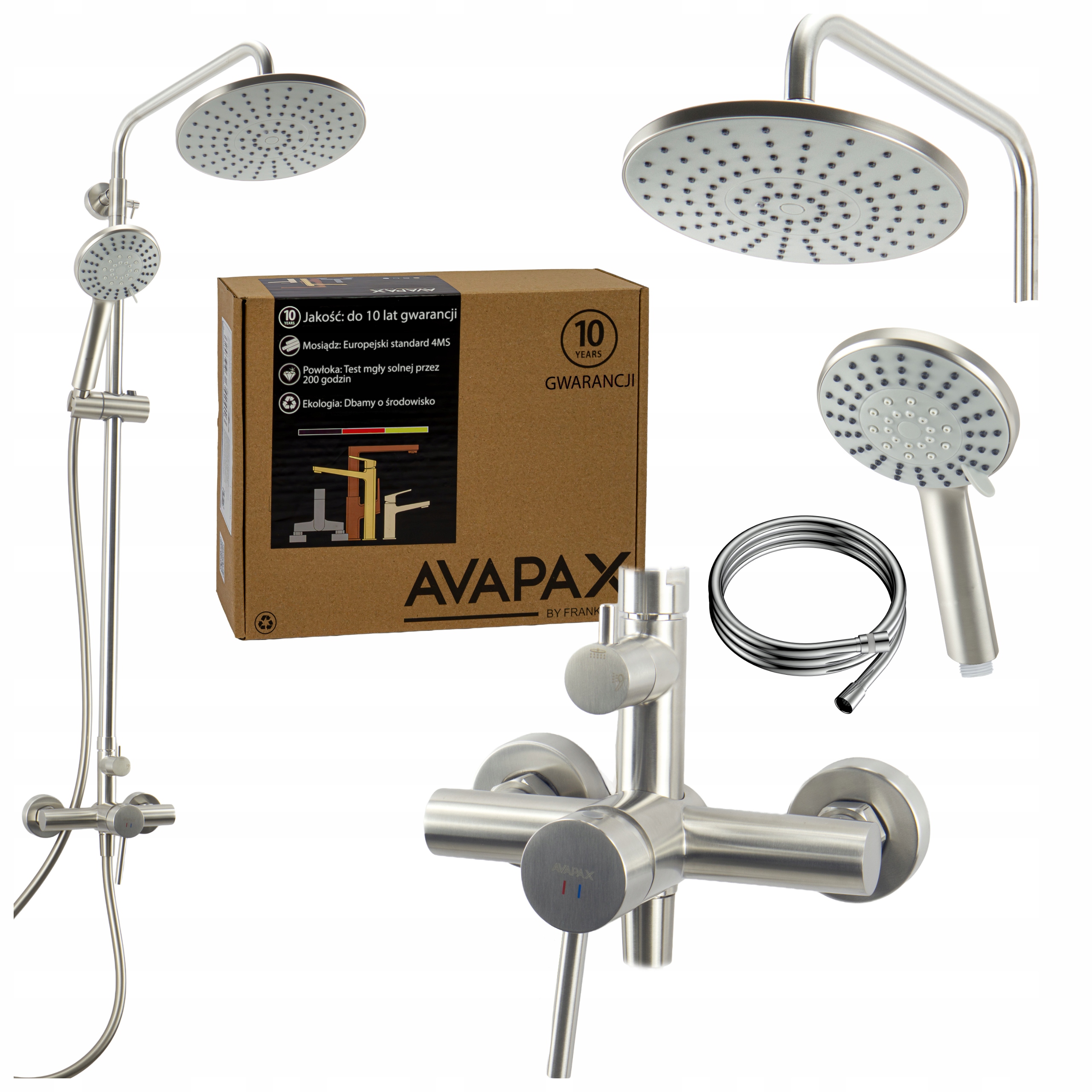 Sprchová tyč s baterií, nastavitelná, ocel, kartáčovaná, Inox Avapax