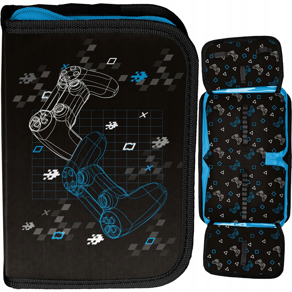 PIÓRNIK SZKOLNY ROZKŁADANY DWUKLAPKOWY PIKSELE GRA DLA CHŁOPCA PAD GAME