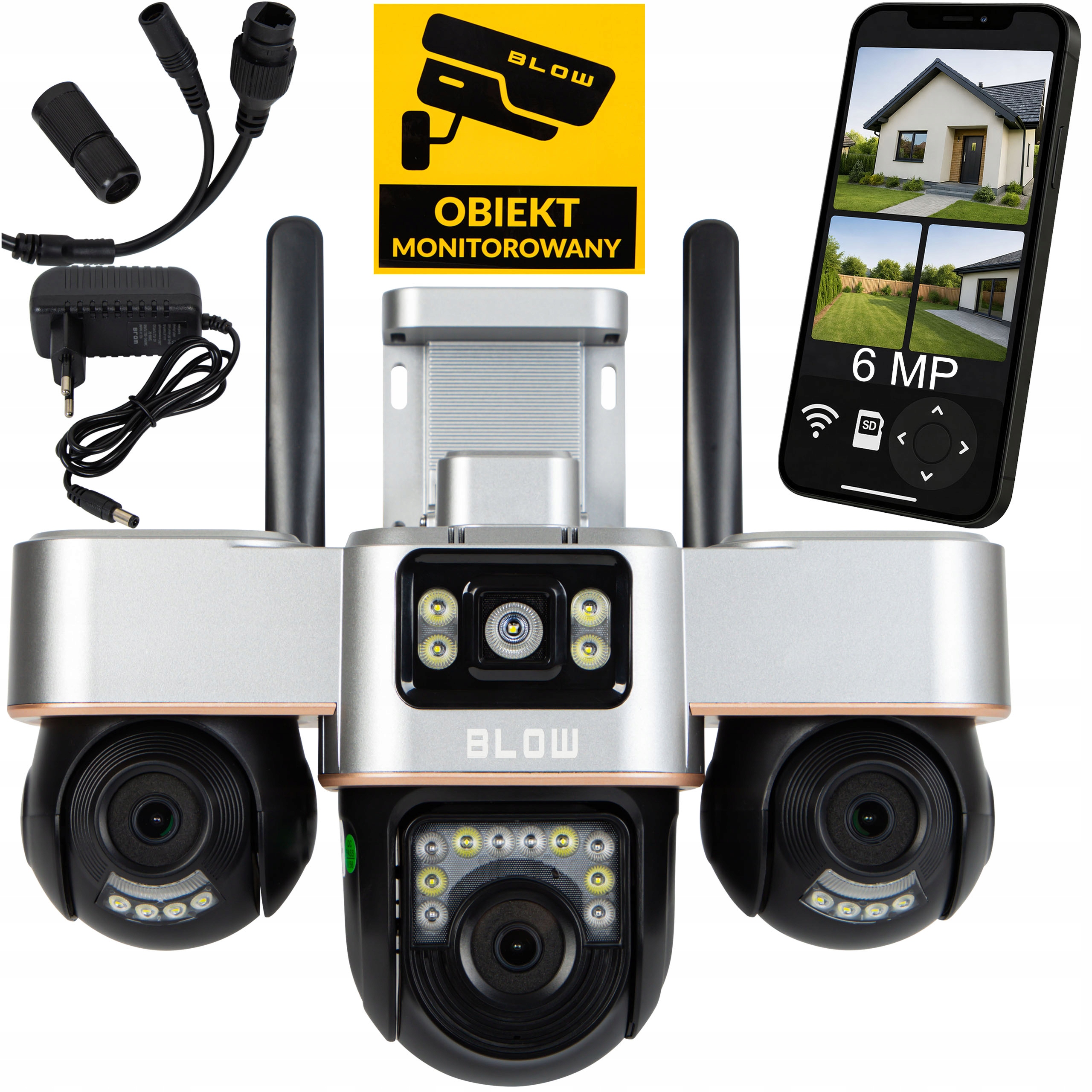 Wifi Kamera Ip 3 Objektívy 6MP Otočná Detekcia Smart Hd Zoom Vonkajší