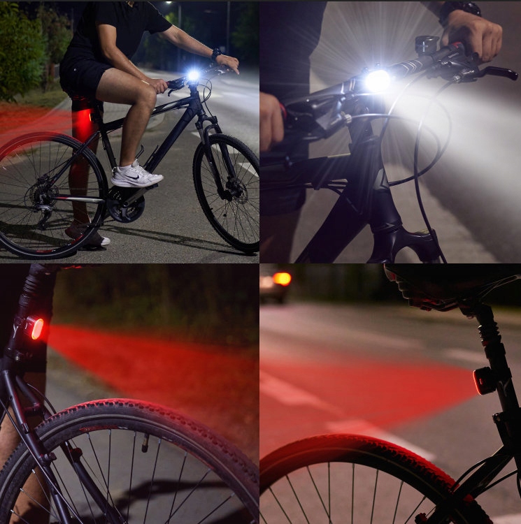 LAMPKA ROWEROWA PRZÓD TYŁ NA KIEROWNICĘ LED USB WODOODPORNA AKUMULATOR Czas pracy 20 h