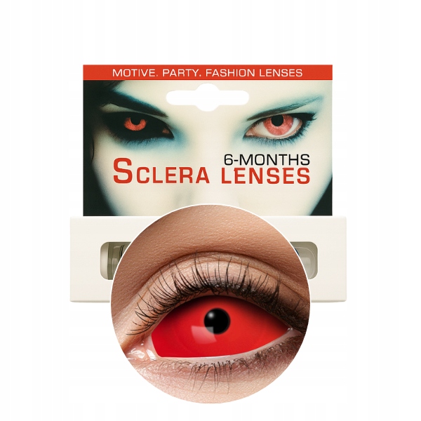 Půlroční Čočky Sclera Červené 22 MM Halloween