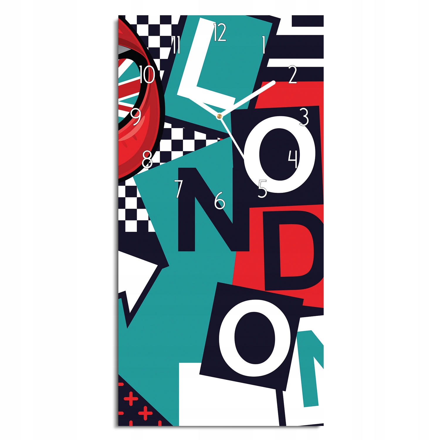 skleněné hodiny Nápis Londýn pop art 30x60 do kuchyně