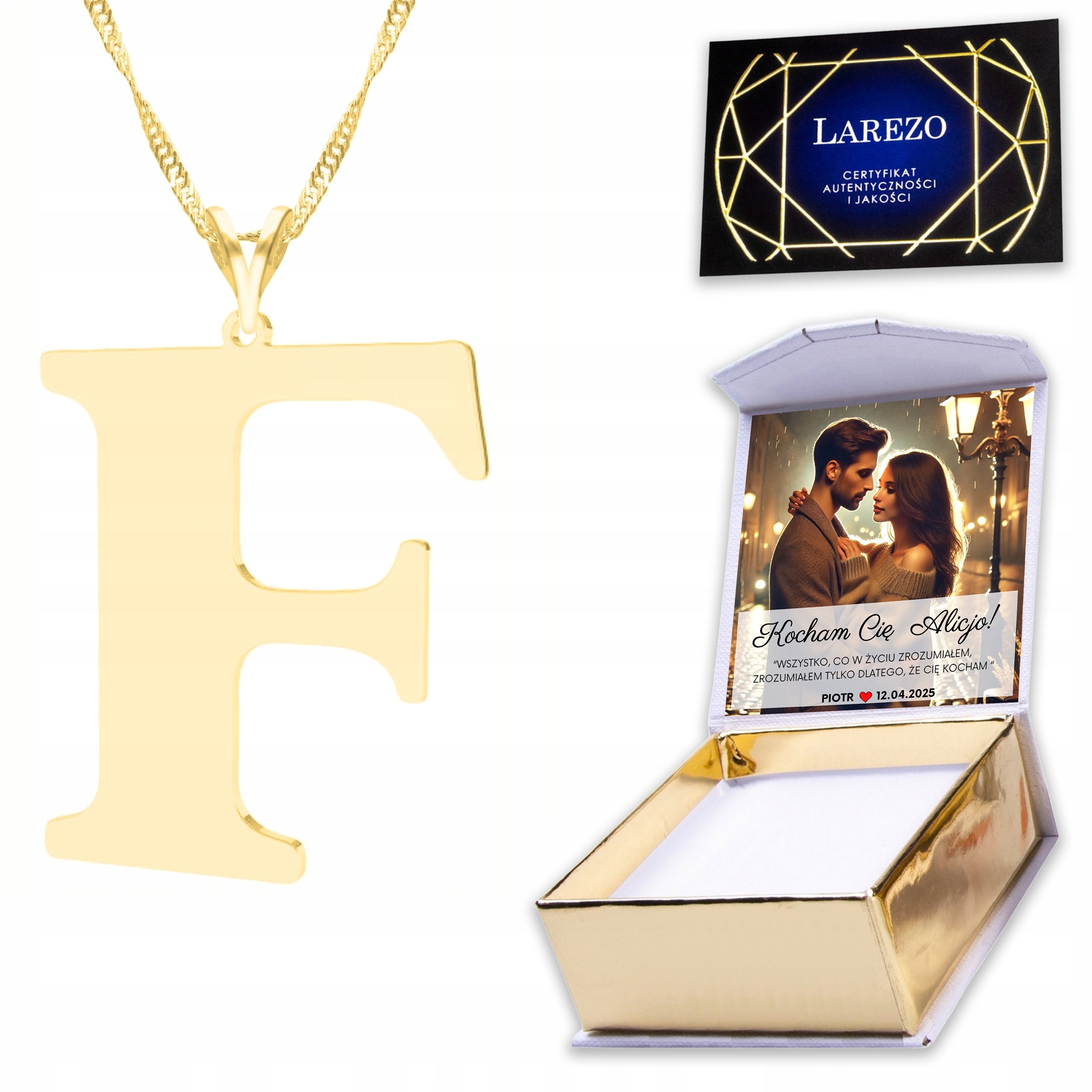 Zlatý náhrdelník 925 s velkým písmenem Plech Písmeno Iniciál Letter F Print