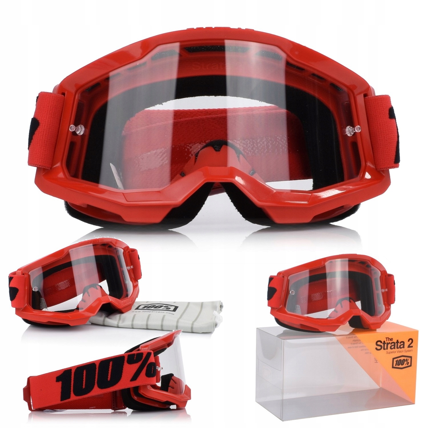 Gogle 100% STRATA 2 RED Szyba Przezroczysta Anti