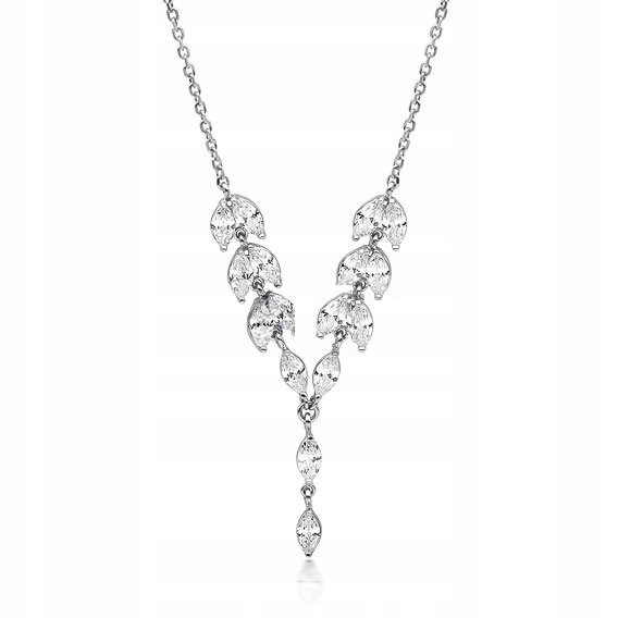 Stříbrný Náhrdelník pr 925 Rhodiovaný Lístky s zirkony Svatební Elegantní