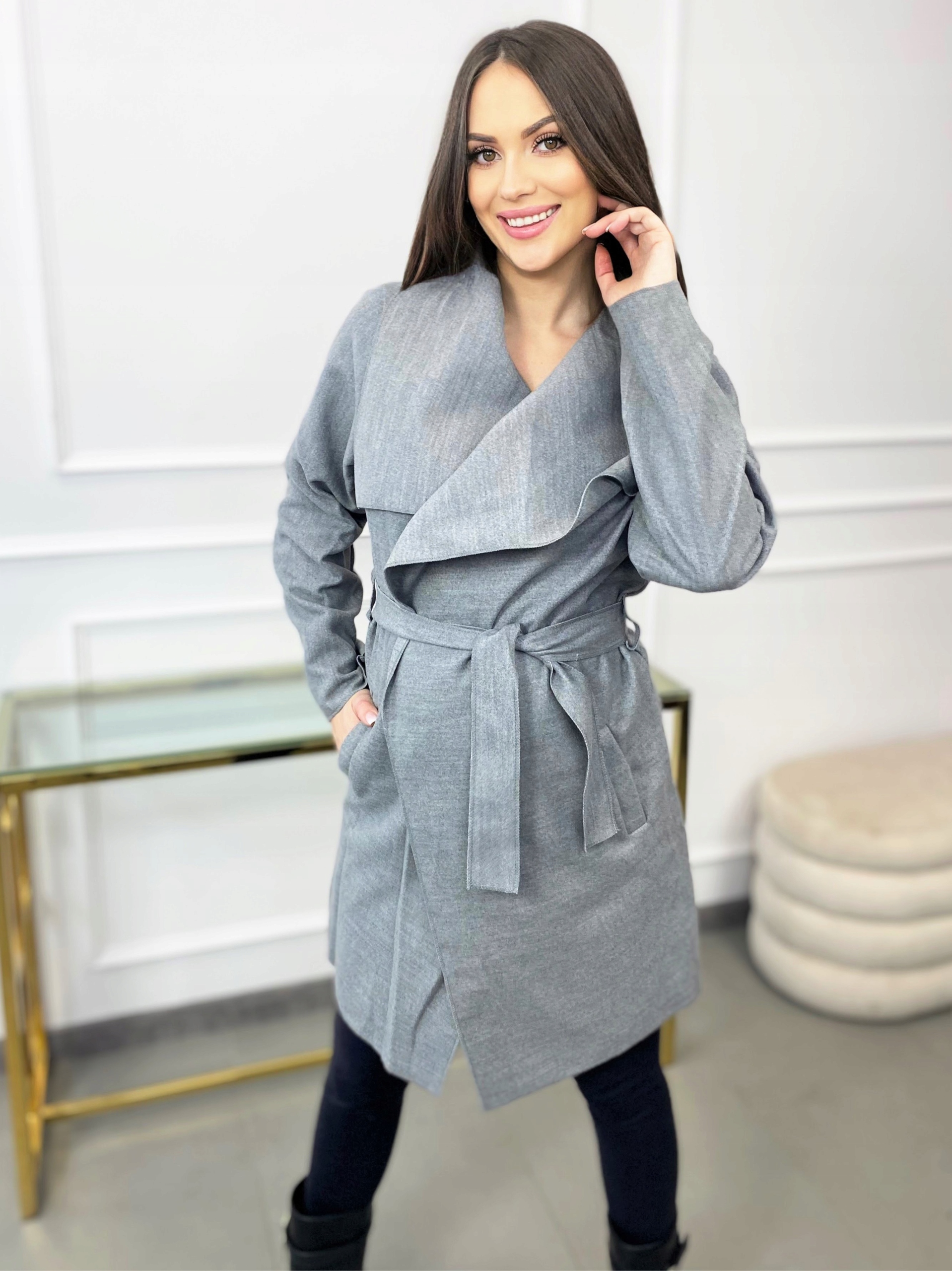 NOWOCZESNY PŁASZCZ FLAUSZ S M L XL FLAUSZOWY KOLOR Długość do kolan