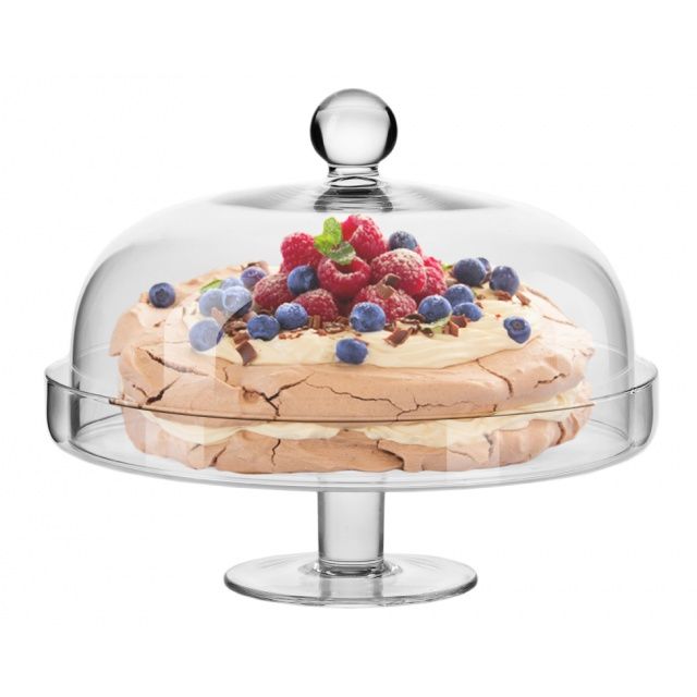 Patera na ciasto z kloszem szklanym KROSNO Elite na nodze ręczna produkcja Średnica 28 cm