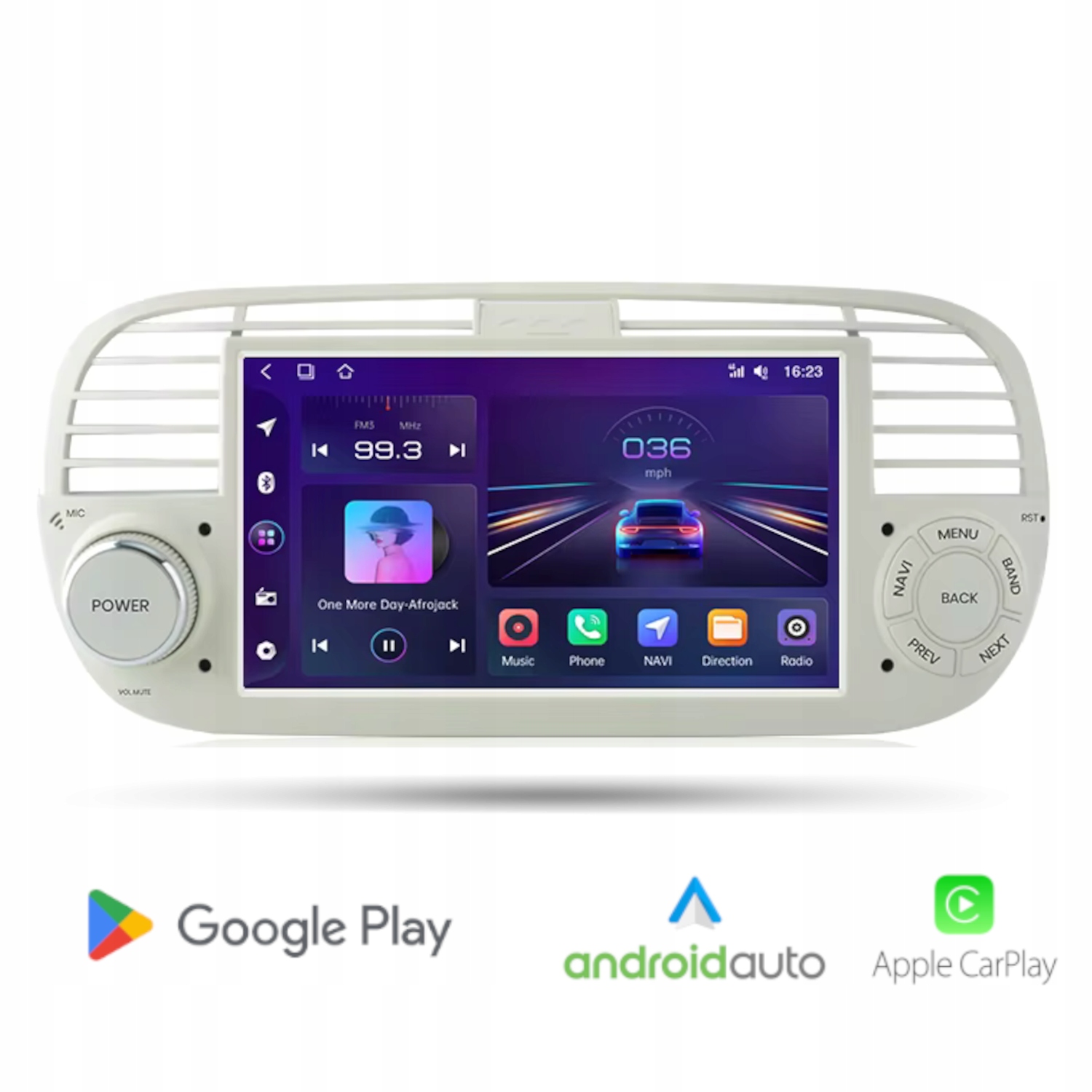 Radio Android do Fiat 500 Carplay Android Auto białe