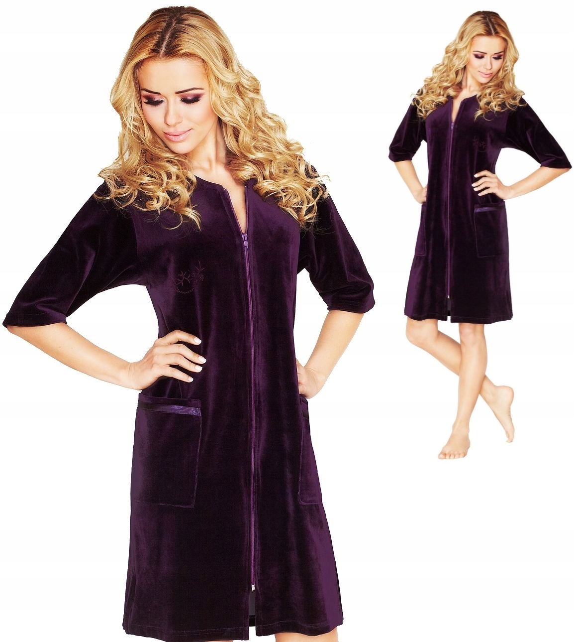 Elegantní, Měkký, Příjemný Na Zip Župan Župan Velurová 4XL Slíva Wanmar