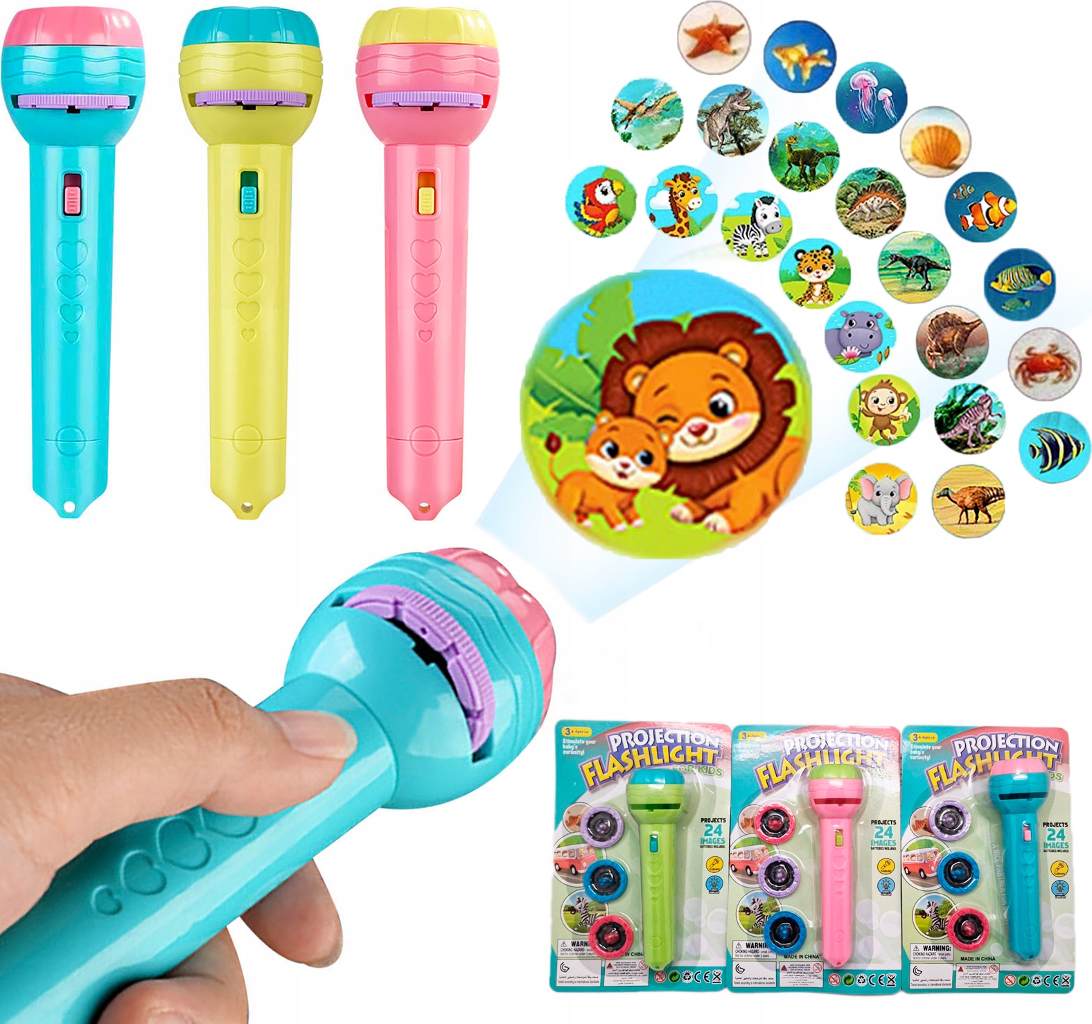 LATARKA PROJEKTOR DLA DZIECI zestaw RZUTNIK OBRAZKÓW pokaz slajdów 24szt