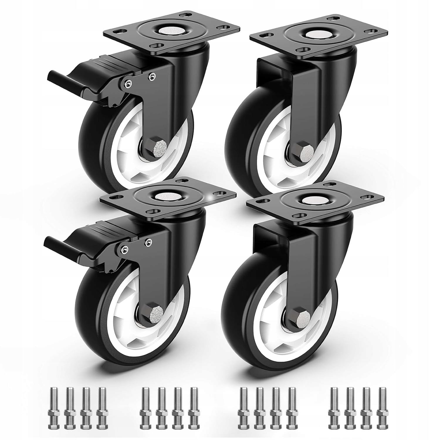 Ocelová Kolečka 100 MM Černá 4 Ks S Brzdou Max 600 Kg