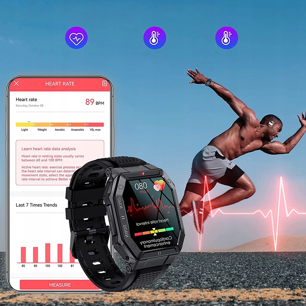 Smartwatch Bluetooth K55 Monitor Serca i Ciśnienia Fitness Tracker Rodzaj cyfrowe