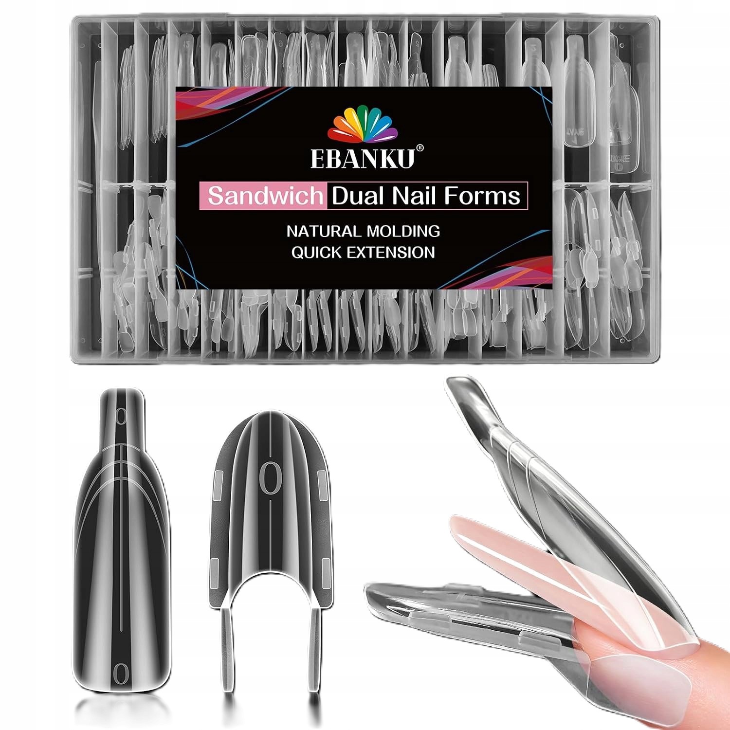 Ebanku 120 szt. przezroczystych podwójnych form do paznokci typu sandwich