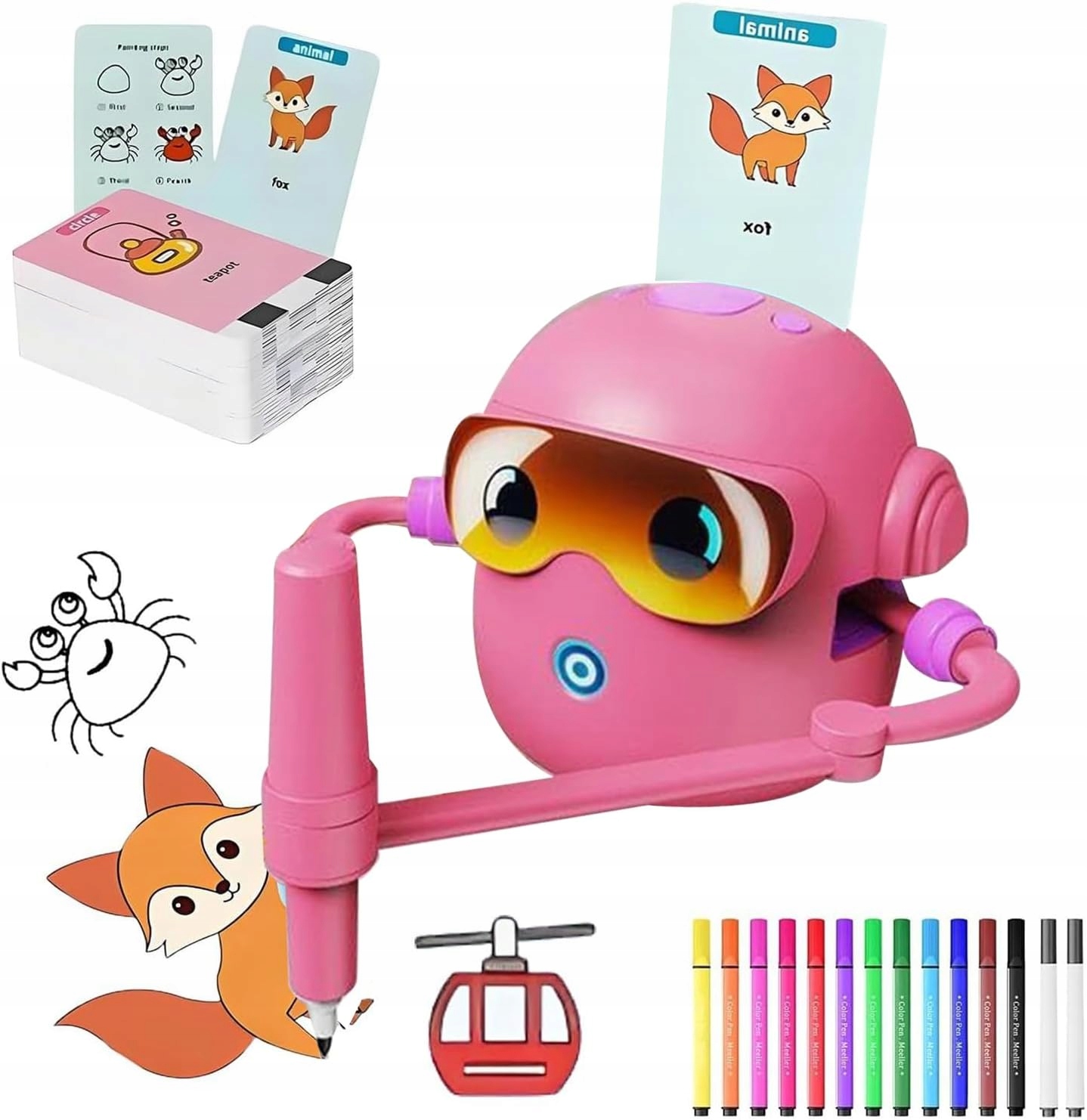 Edukacyjny Robot Do Nauki Rysowania I Angielskiego Zestaw 100 Kart Różowy
