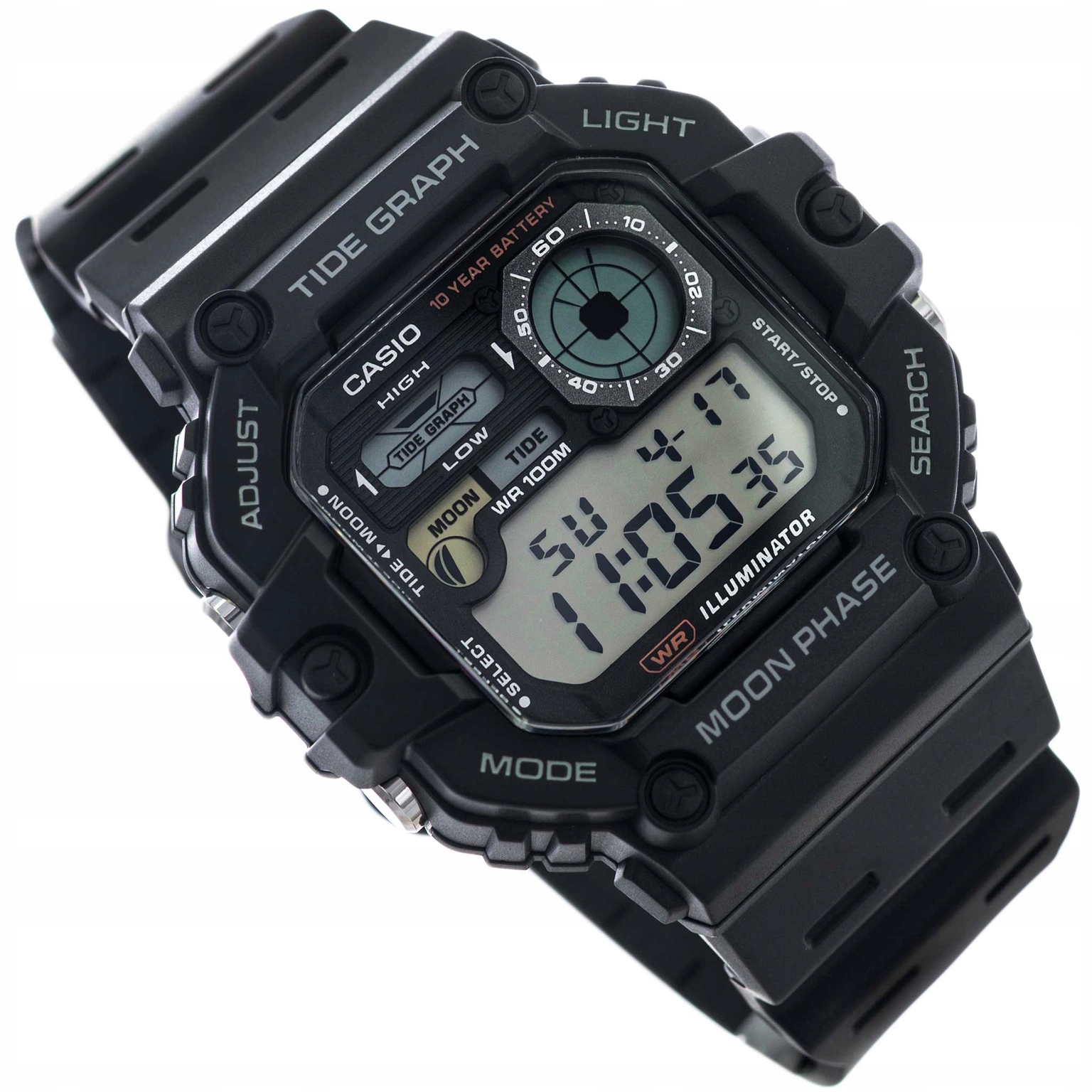 Pánské Hodinky Casio WS-1700H-1AVEF Černé Na Pásku Měsíční Fáze Příliv Odliv Vodotěsnost 100M